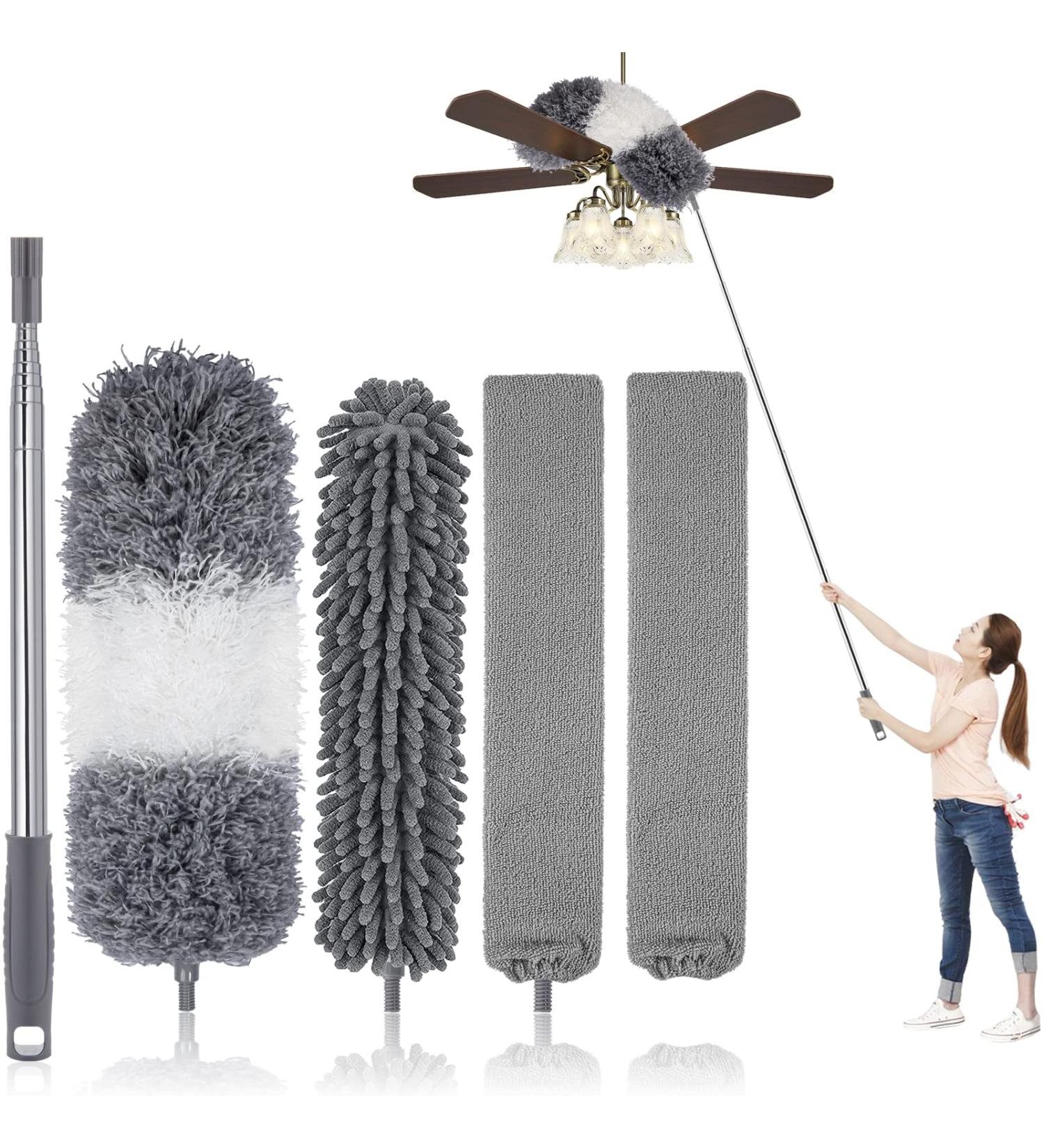 Retractable Microfiber Gap Dust Cleaner | Extendable 30''-100'' Pole | Bendable Feather Duster Kit for High Ceiling Fan, Furniture, Car - Reusable and Efficient - Buy Online on GoSupps.com