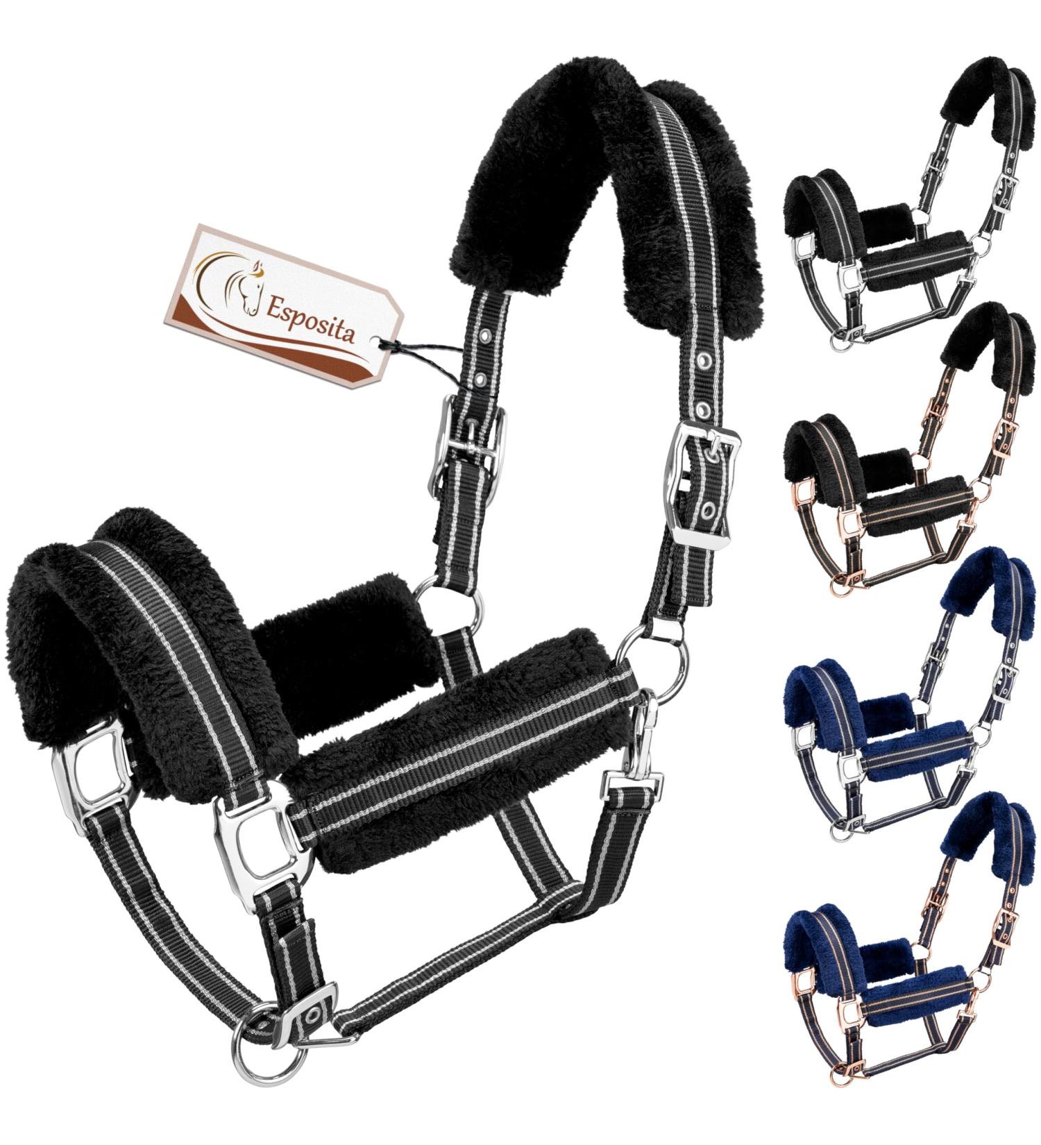Esposita Champion Edition Pony Halter - Soft Fluffy Synthetic Fur Black/Silver - Buy Online on GoSupps.com