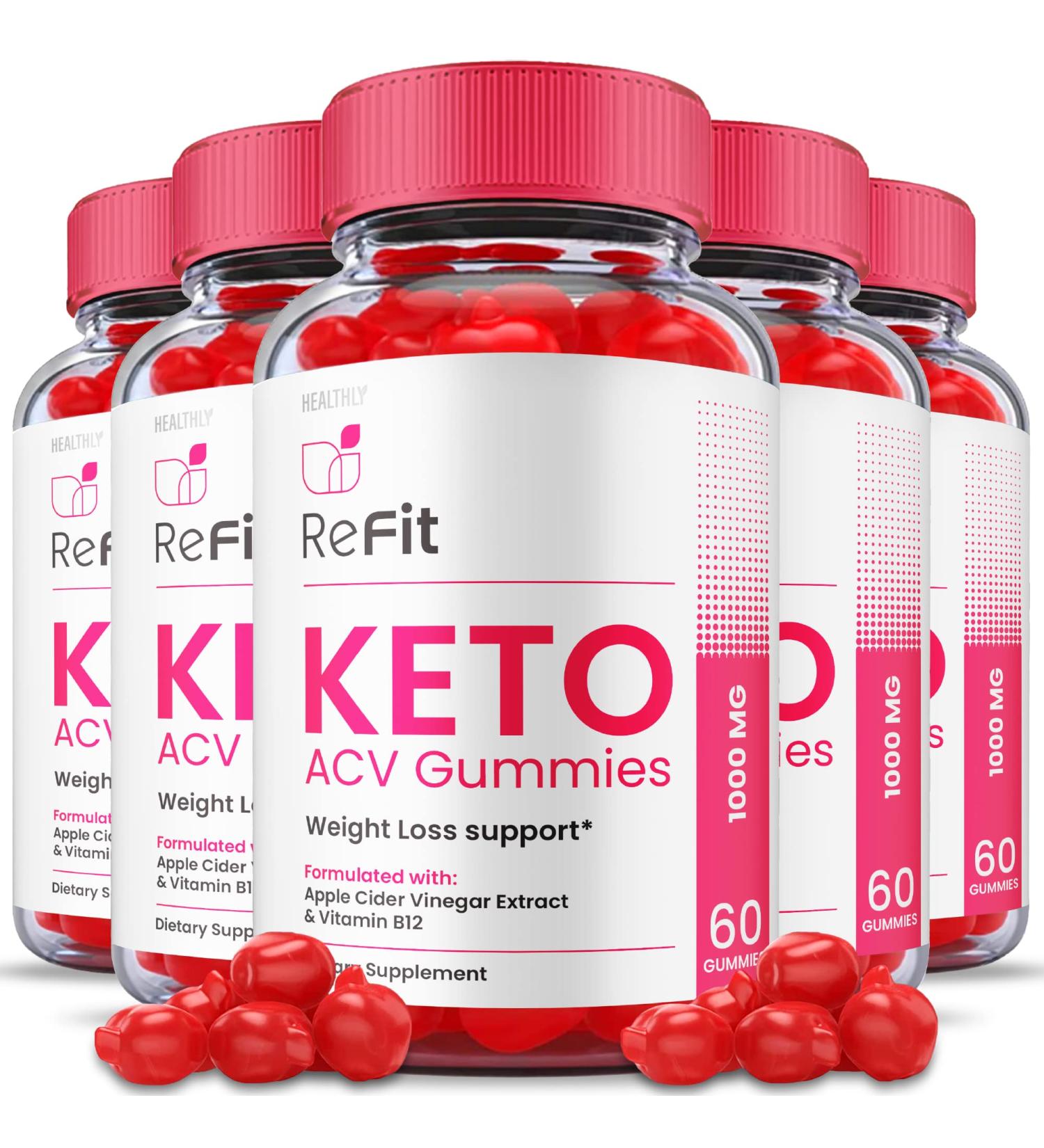 Refit Keto Gummies - 5 Pack Vegan Formula with Apple Cider Vinegar - Weight Shark Loss Tank - 300 Gummies - Buy Online on GoSupps.com