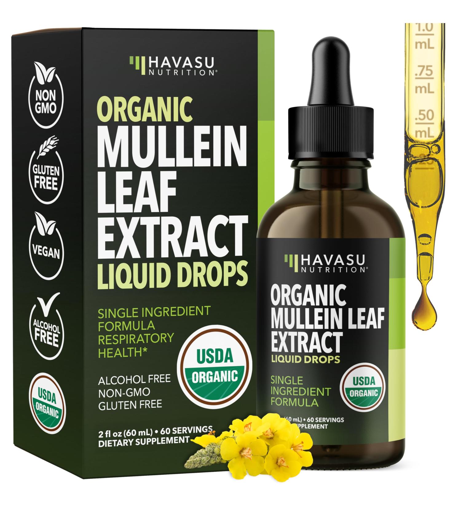 Mullein Drops for Lungs - USDA Organic Mullein Leaf Extract - Respiratory Health and Lung Support Supplement - 2 Fl Oz - Vegan Non-GMO and Alcohol Free Formula - Herbal Tincture - 2 Month Supply - Buy Online on GoSupps.com