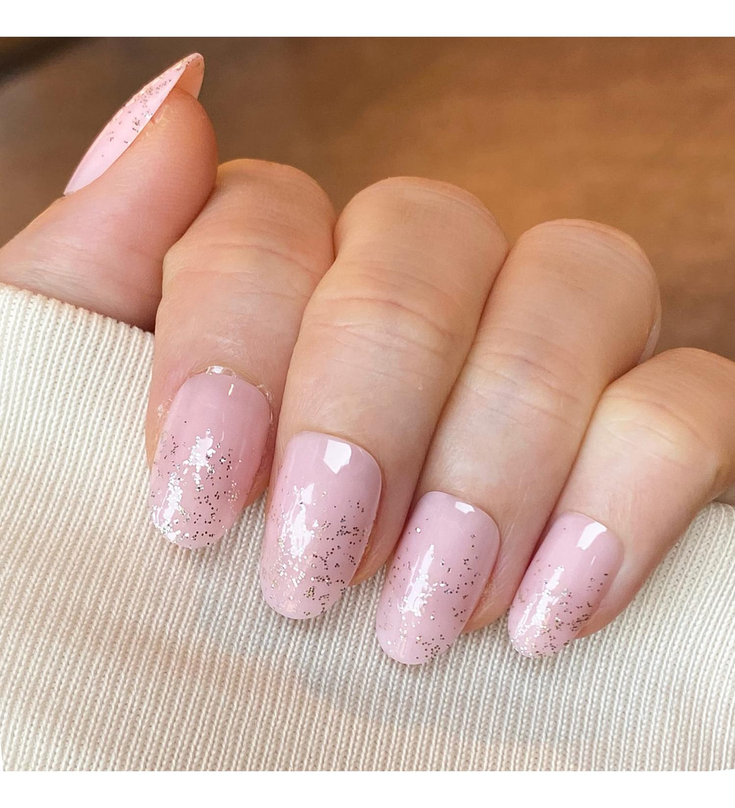 Novo Ovo Short Oval Almond Nude Pink Press-On Nails - Glitter Ombre Chrome Artificial Fingernails for Easy Application - Buy Online on GoSupps.com