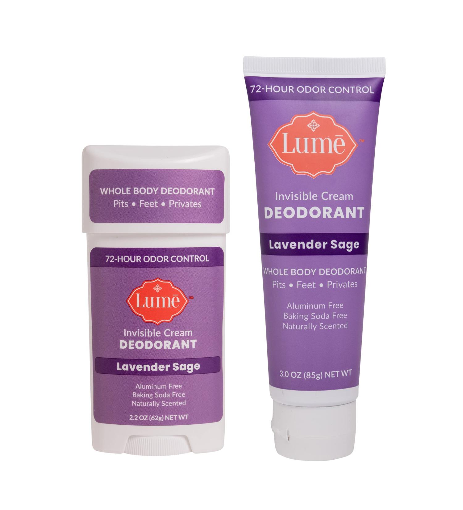 Lume Deodorant Cream Bundle - Aluminum and Baking Soda Free, Hypoallergenic Formula for Underarms and Private Parts, Lavender Sage Scent - Travel Tube Included - Buy Online on GoSupps.com