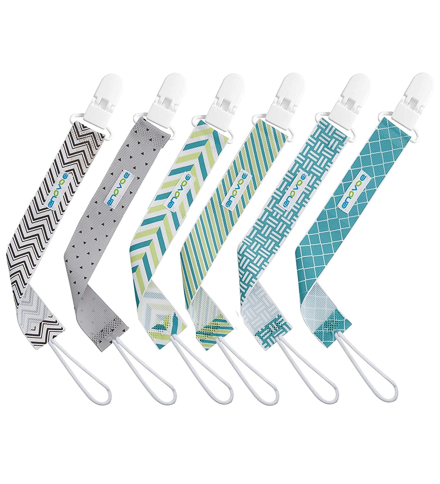 Enovoe Pacifier Clip - 6 Pack Stylish Teething Ring Holder for Baby Boys and Girls - Buy Online on GoSupps.com