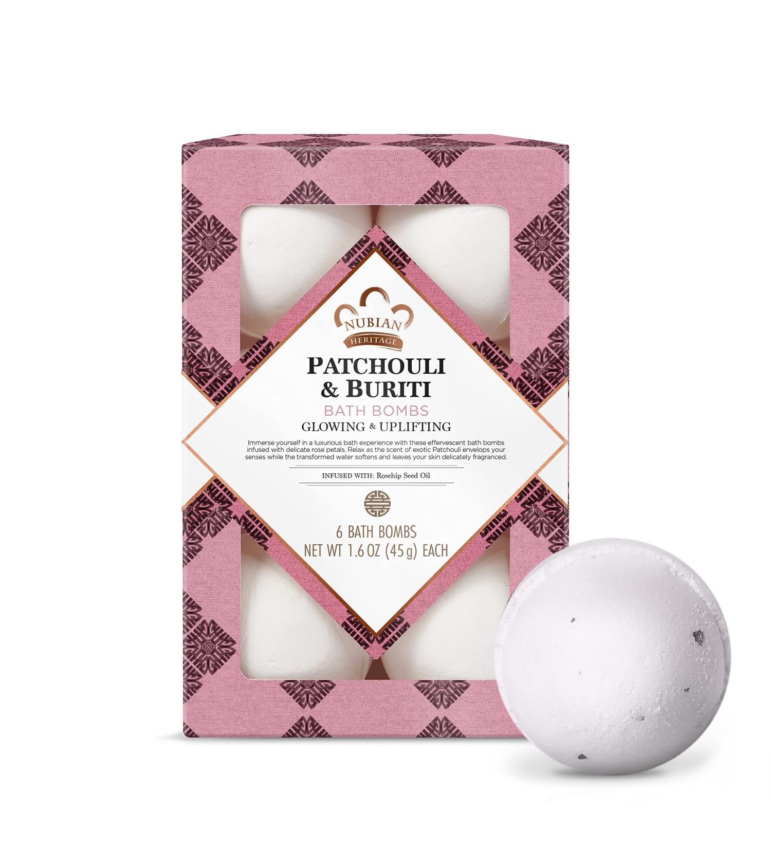 Buy Nubian Heritage Patchouli & Buriti Bath Bombs - Set of 6 (1.6 oz Each) for Relaxation & Luxury | Shop Now! - Buy Online on GoSupps.com