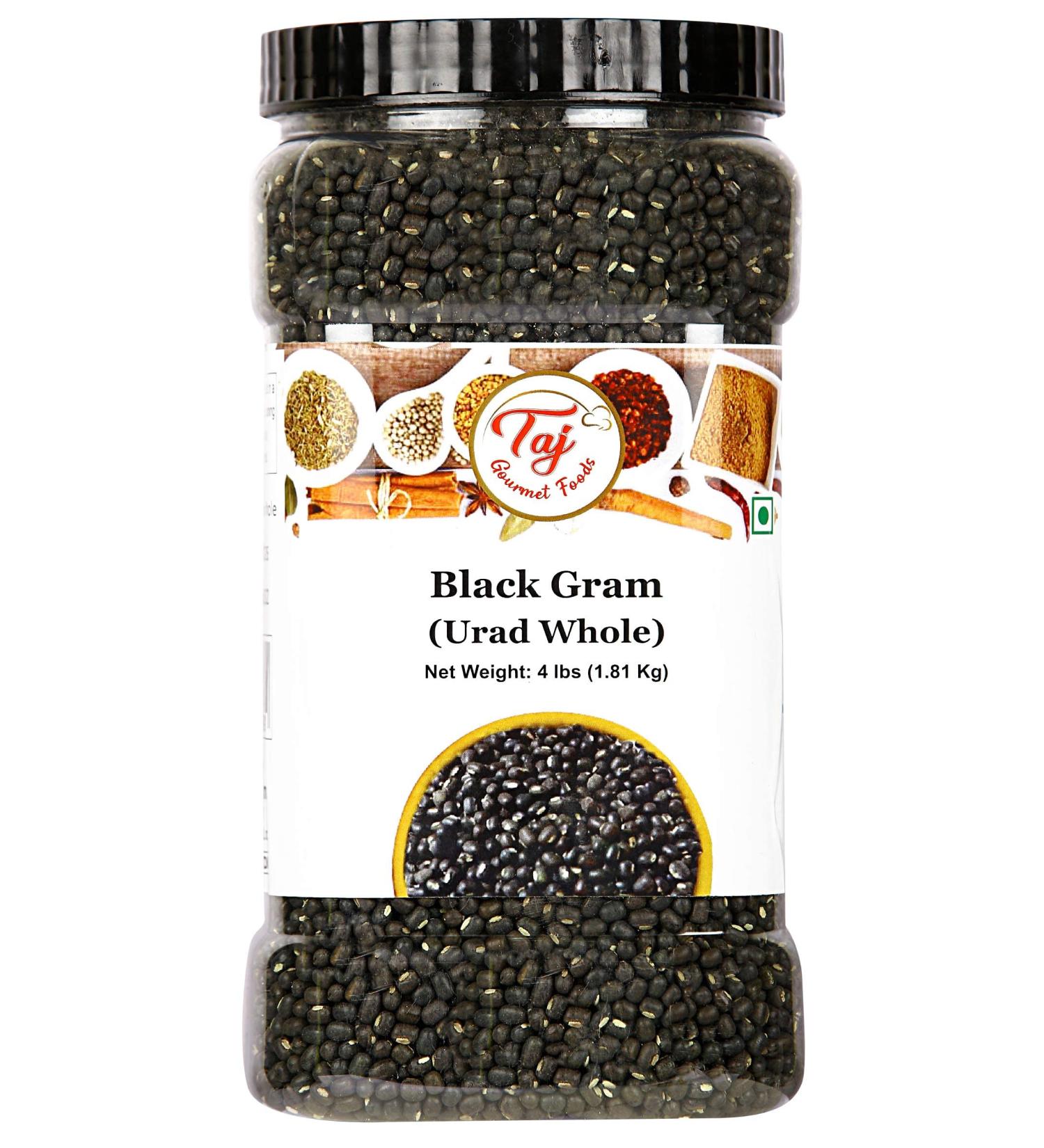 TAJ Premium Indian Urad Whole Dal - 4 lbs Jar | High-Quality Urad Dal for Authentic Indian Cuisine - Buy Online on GoSupps.com