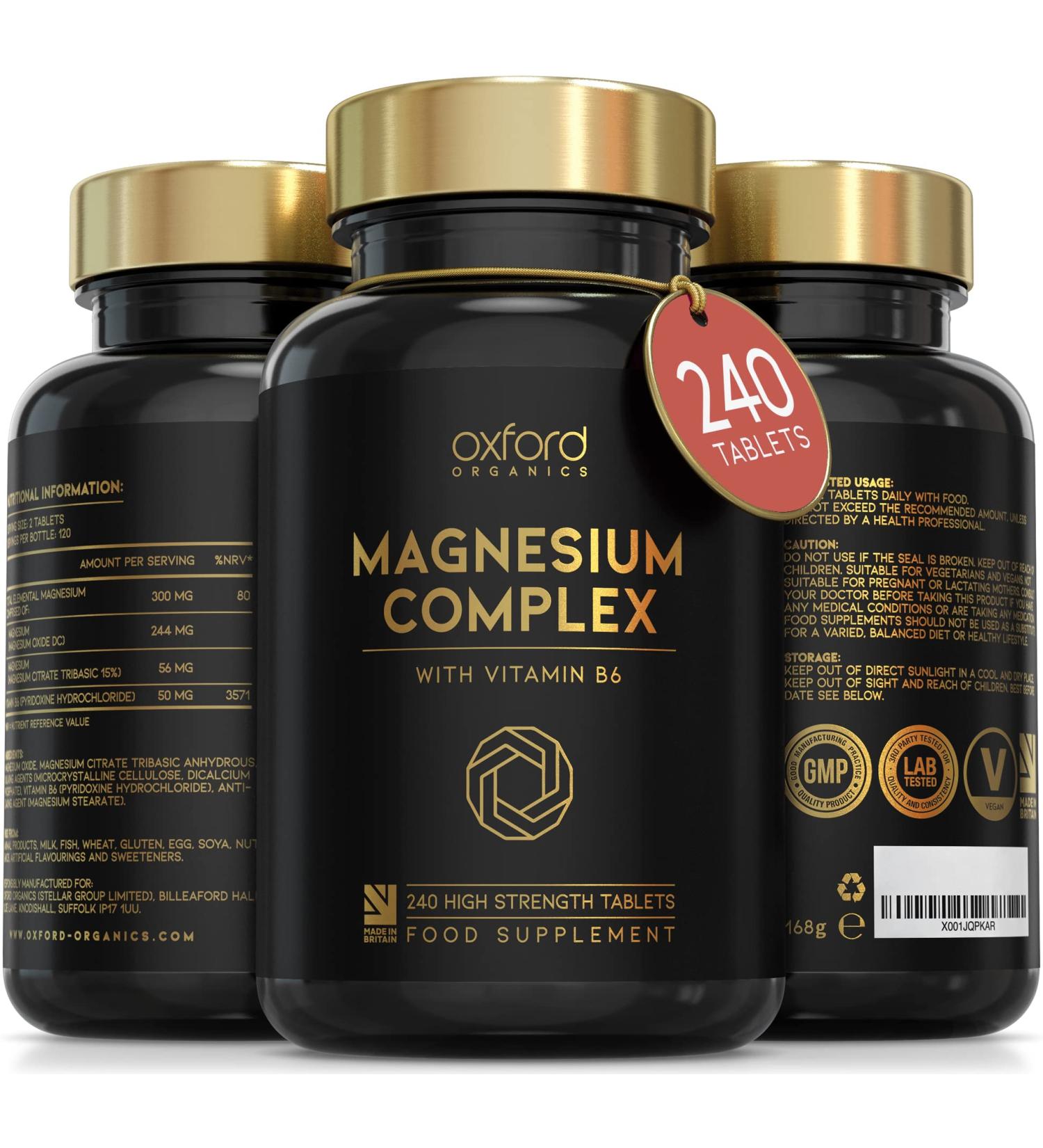 Advanced Vegan Magnesium Tablets for Restless Leg Syndrome & Calm Sleep | 240 Tablets UK Made Supplement with Magnesium Citrate Oxide & Vitamin B6 - Buy Online on GoSupps.com