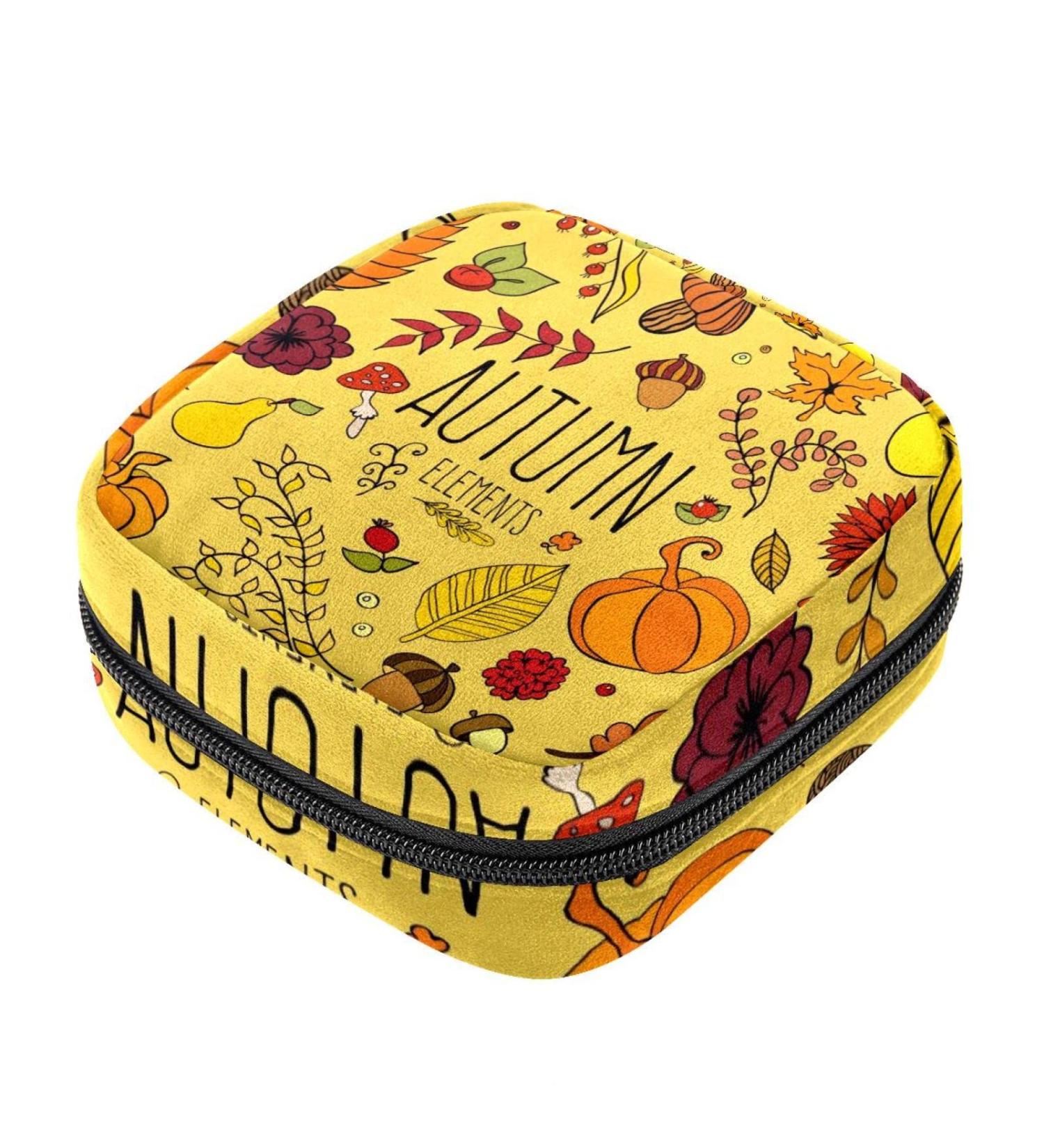 Stylish Menstruation Pad Bag with Zipper | Women's Napkin & Tampon Organizer | Autumn Batur Floral Design - Buy Online on GoSupps.com