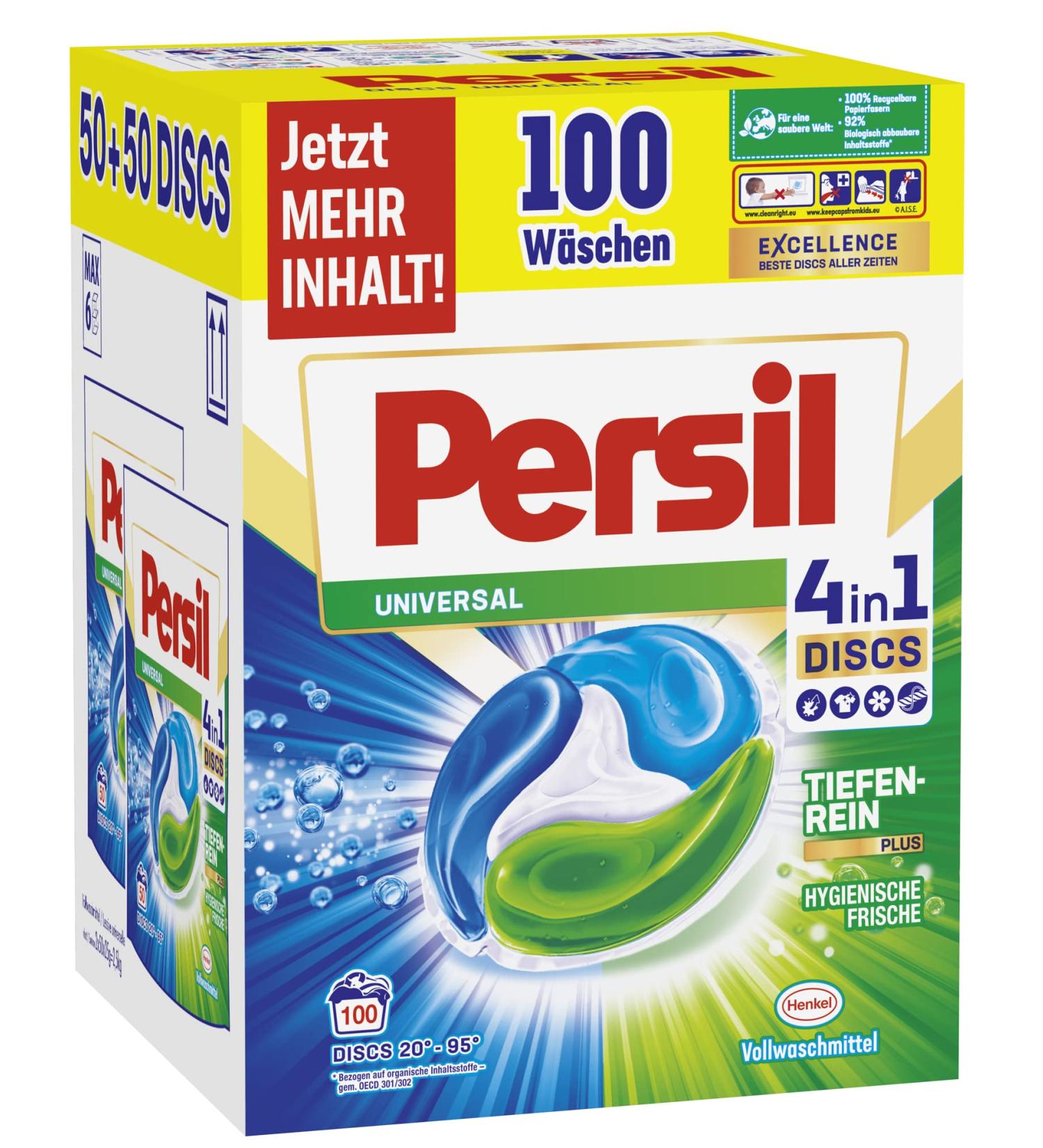 Persil Universal 4in1 Discs - 100 Wash Loads Deep Clean Technology Biodegradable Ingredients 2.5 kg - Eco-Friendly Laundry Detergent - Buy Online on GoSupps.com