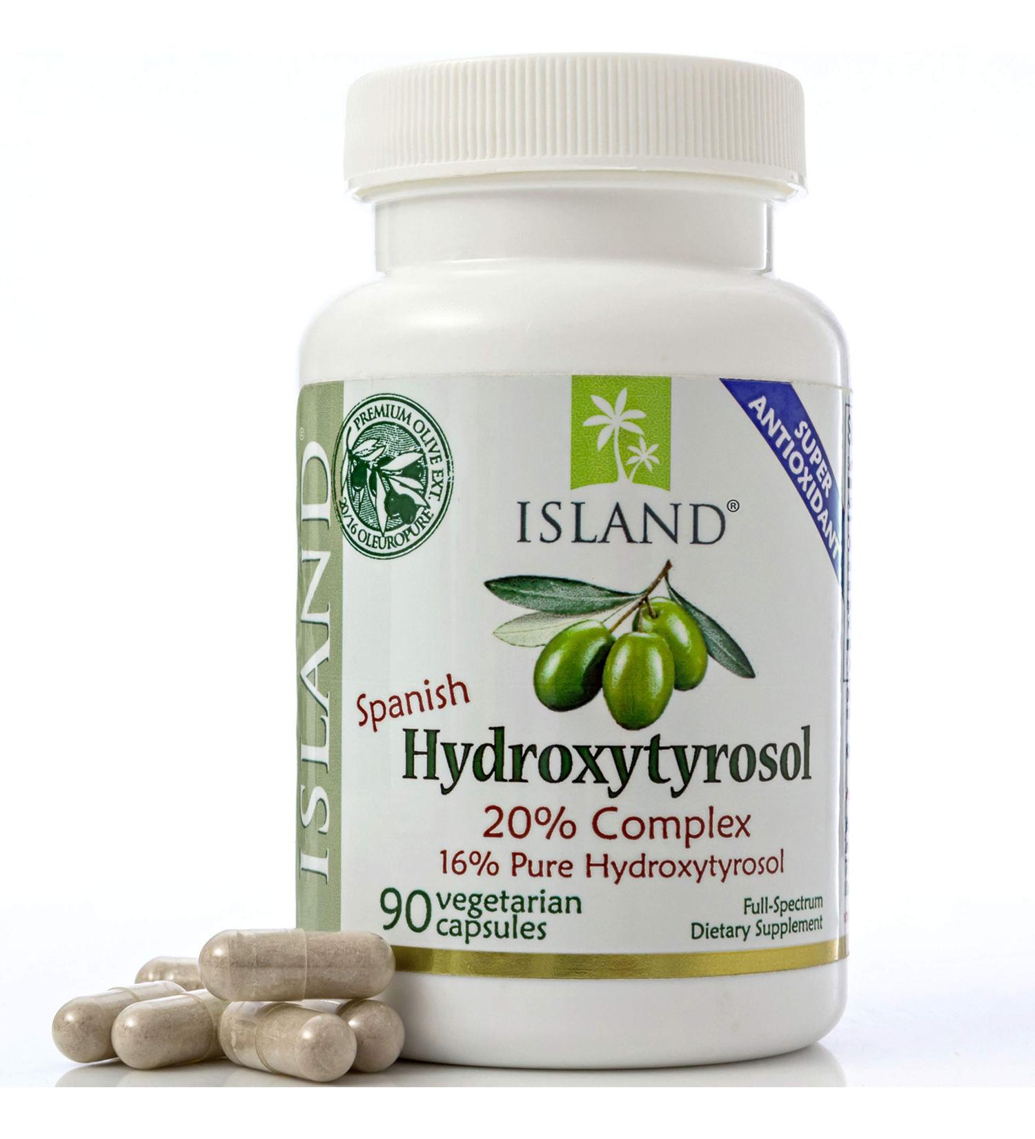 Super Strength 20% Hydroxytyrosol Complex Olive Fruit Extract - 100mg, 90 Capsules - Grown & Extracted in Spain by Island Nutrition - Buy Online on GoSupps.com