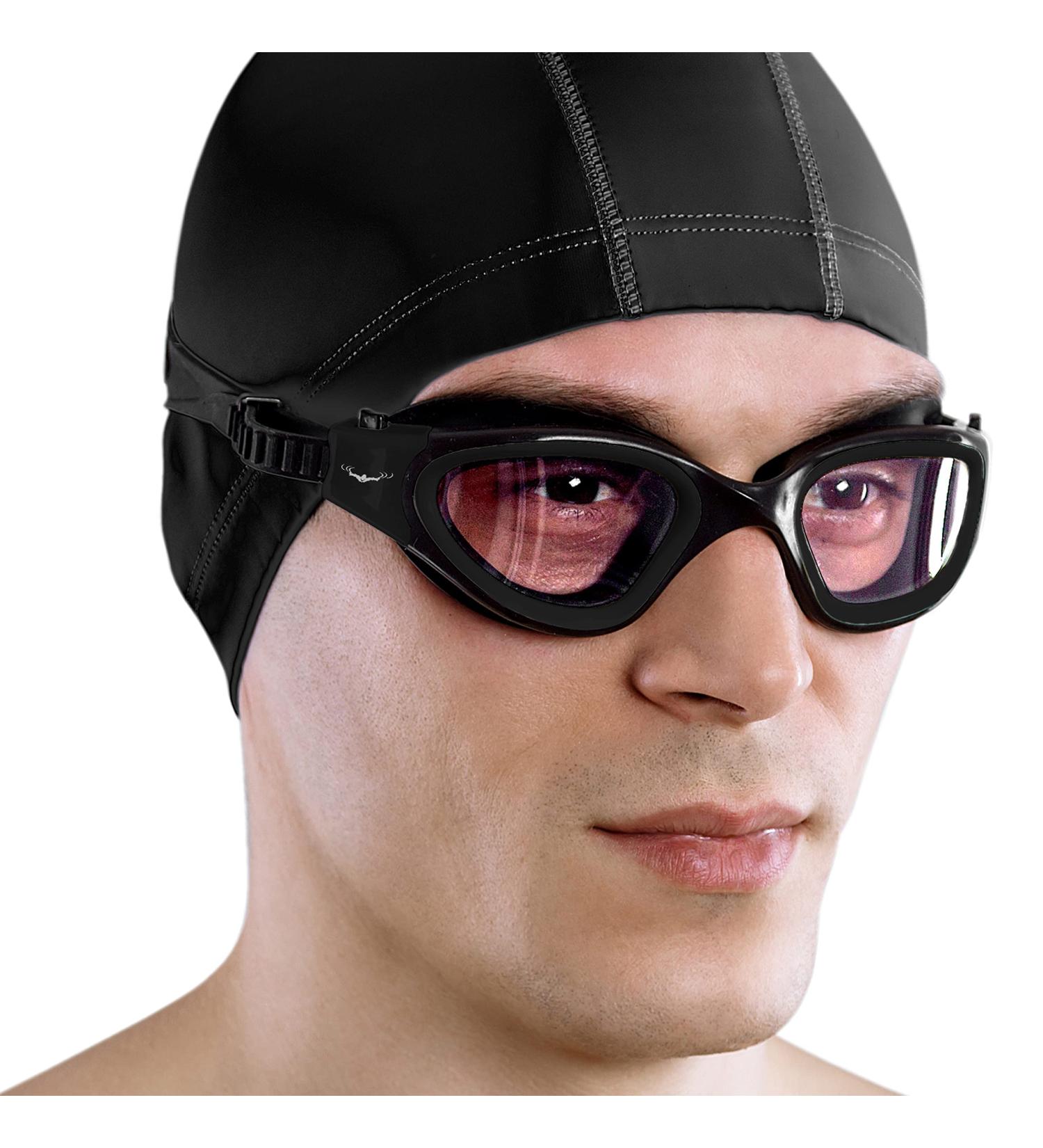 AqtivAqua Wide View Swimming Goggles - All Black + Silver Case - Ideal for Swim Workouts & Open Water - Indoor/Outdoor - Buy Online on GoSupps.com