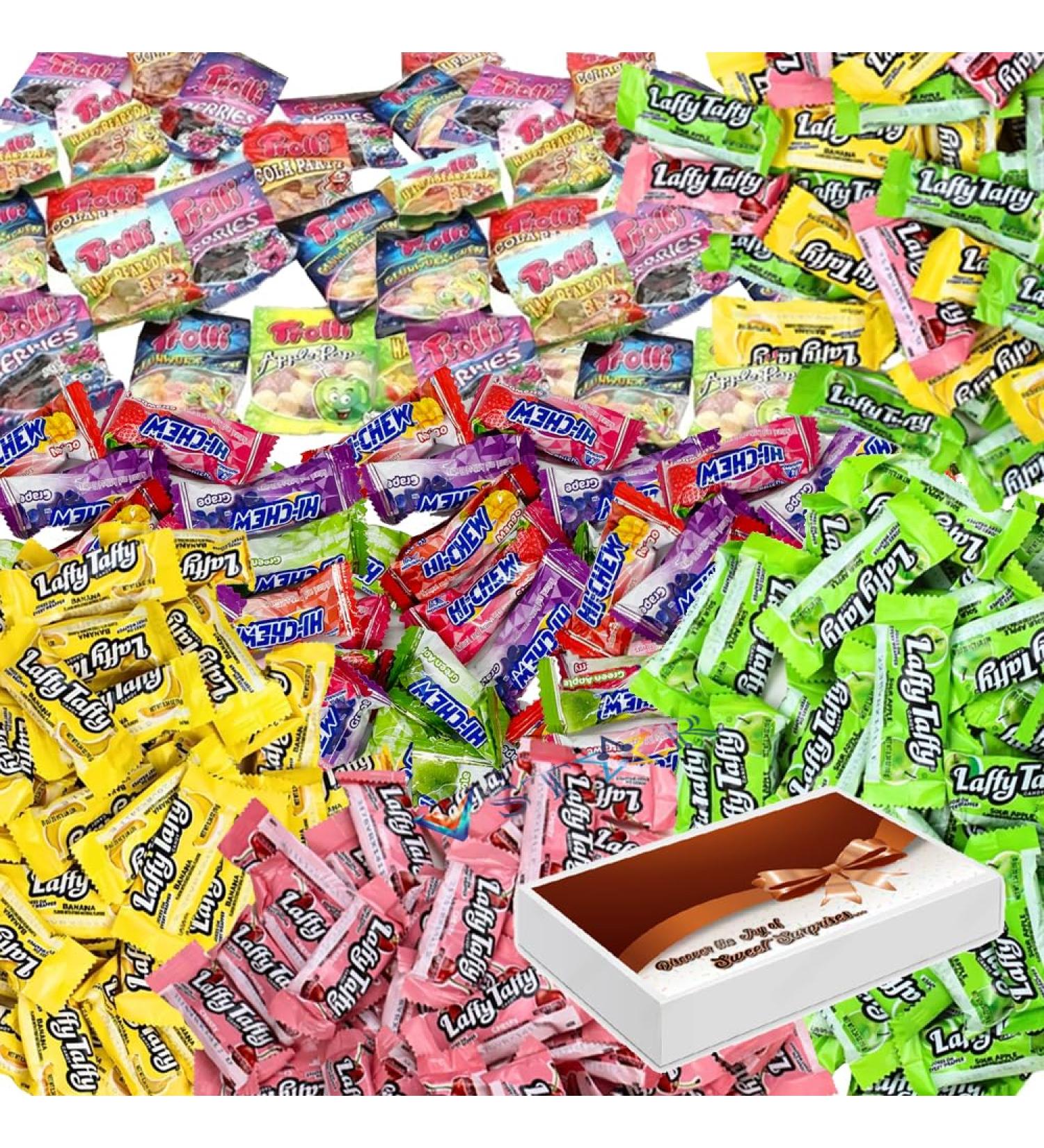 Trolli Laffy Taffy & Hi-Chew Fruit Candy Mini Mixed Sweets Candy Assorted with Gift Box (30 Mixed)