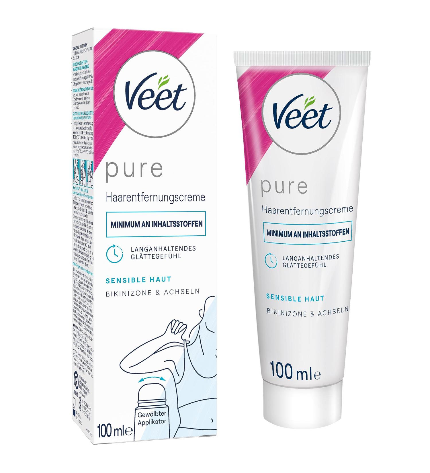Veet Pure Hair Removal Cream for Sensitive Skin - 100ml Tube with Arched Applicator & Spatula - Ideal for Bikini & Armpits - Fast International Shipping - Buy Online on GoSupps.com