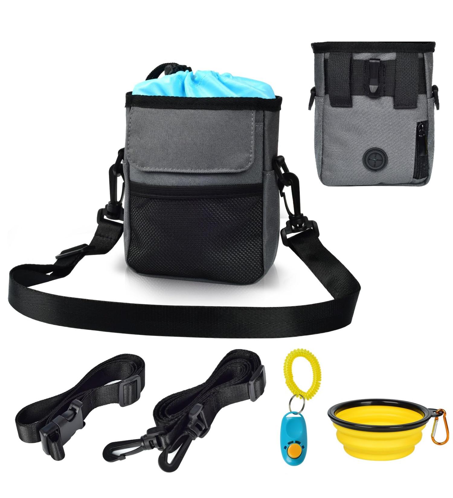 Dog Training Pouch Puppy Training Bag 4 Ways to Wear Dog Training Treat Pouch with Adjustable Waistband Shoulder Strap Include Collapsible Dog Bowl and Dog Training Clicker Olive Green - Buy Online on GoSupps.com
