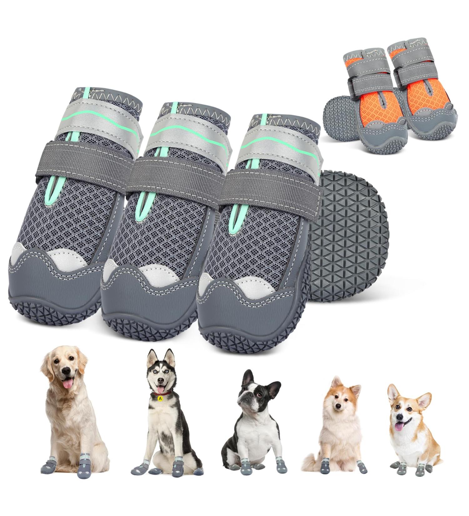 Sezlinver Dog Shoes - Non-Slip Sole Adjustable 4-Pack Reflective Paw Protection Washable & Breathable for Small Medium & Large Dogs - Gray - Buy Online on GoSupps.com