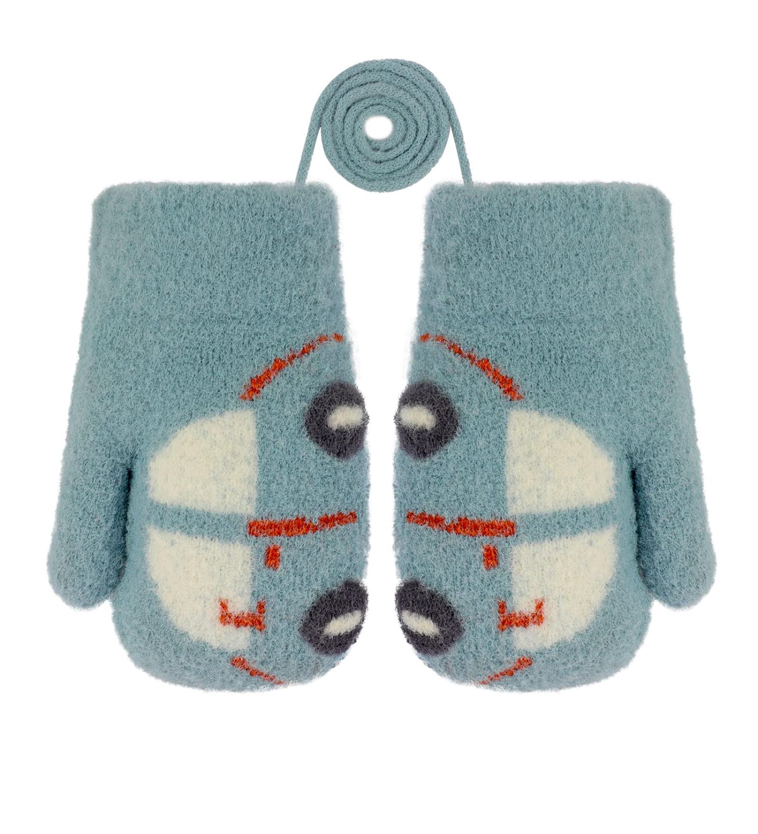 Cute Fox Knitting Toddler Gloves | Winter Thermal Plush Lining | 1-3 Yrs | Car/Blue - Buy Online on GoSupps.com