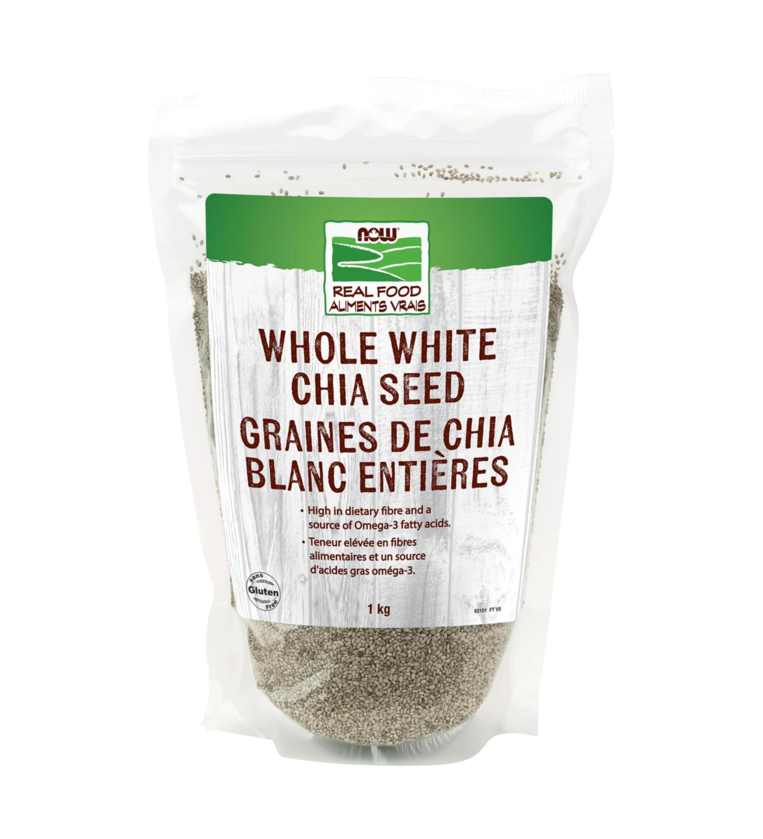 NOW Foods Organic Whole White Chia Seeds Source of Essential Fatty Acids and Fiber Certified Non-GMO 1 kg (Packaging May Vary) White Chia seeds 1 kg (Pack of 1)