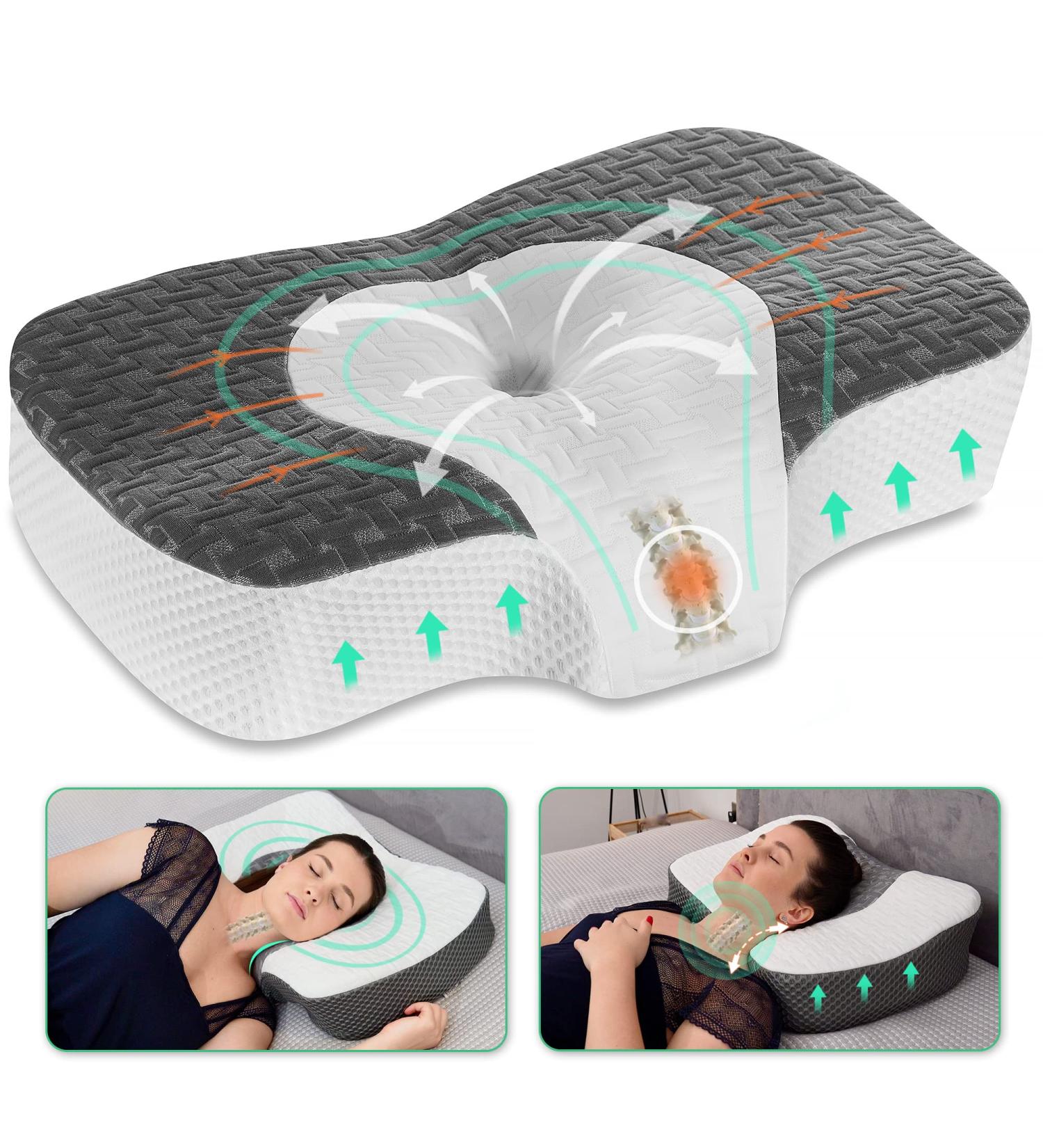 Elviros Cervical Memory Foam Neck Pillow - Contour Orthopedic Pillows for Side, Back, and Stomach Sleepers - Adjustable Ergonomic Bed Pillow for Pain Relief - CertiPUR-US Certified - Dark Grey, Queen Size 23.6*15.2*3.9 - Buy Online on GoSupps.com
