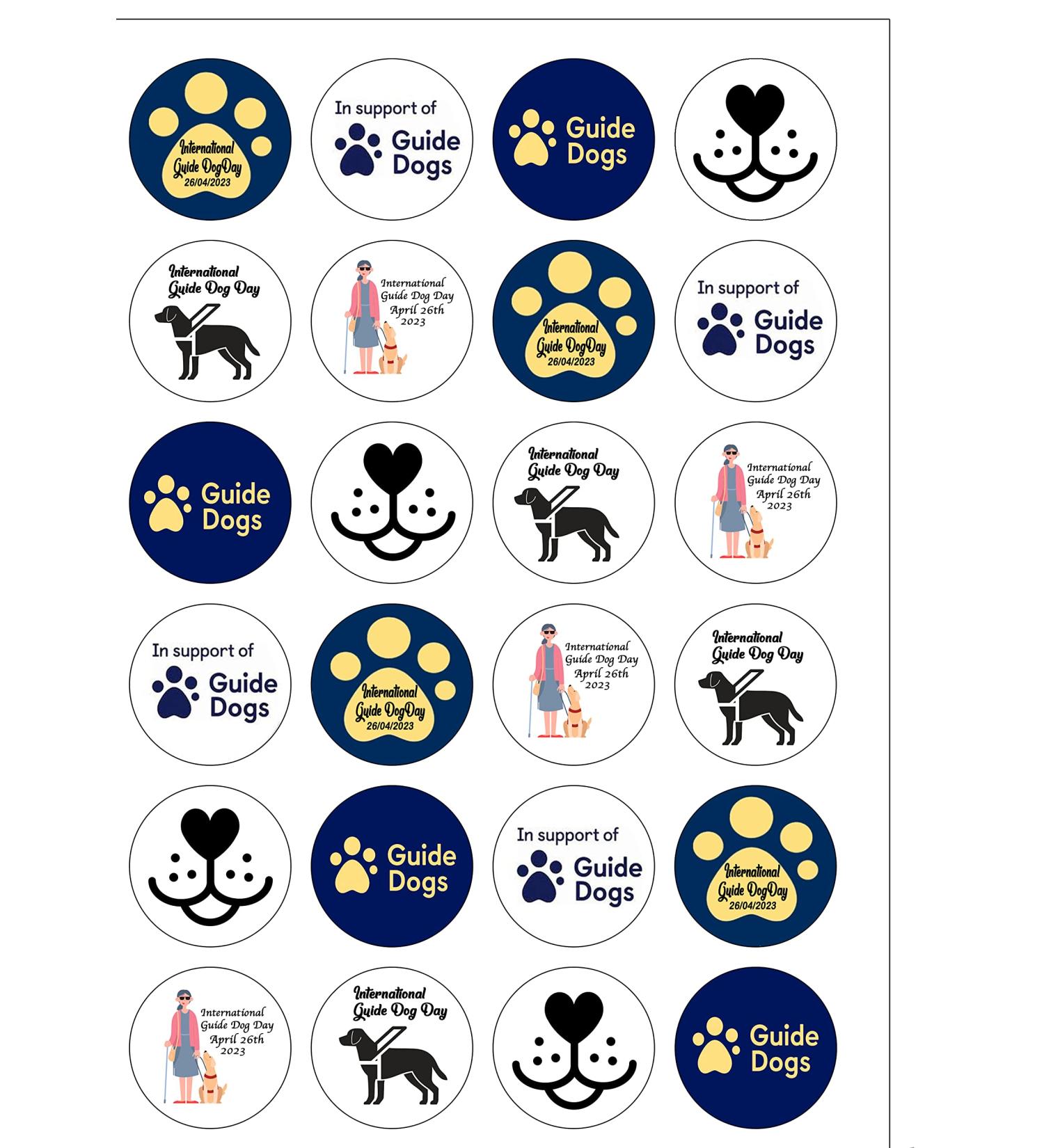 24 Pre-Cut International Guide Dog Day Themed Edible Wafer Paper Cake Toppers Decorations