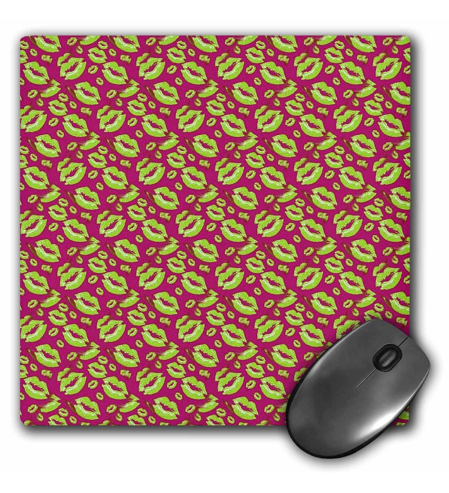 3dRose Two Kisses Collided Lip Smacking Lime Colored Lips Pattern - Mouse Pads (mp_357225_1)