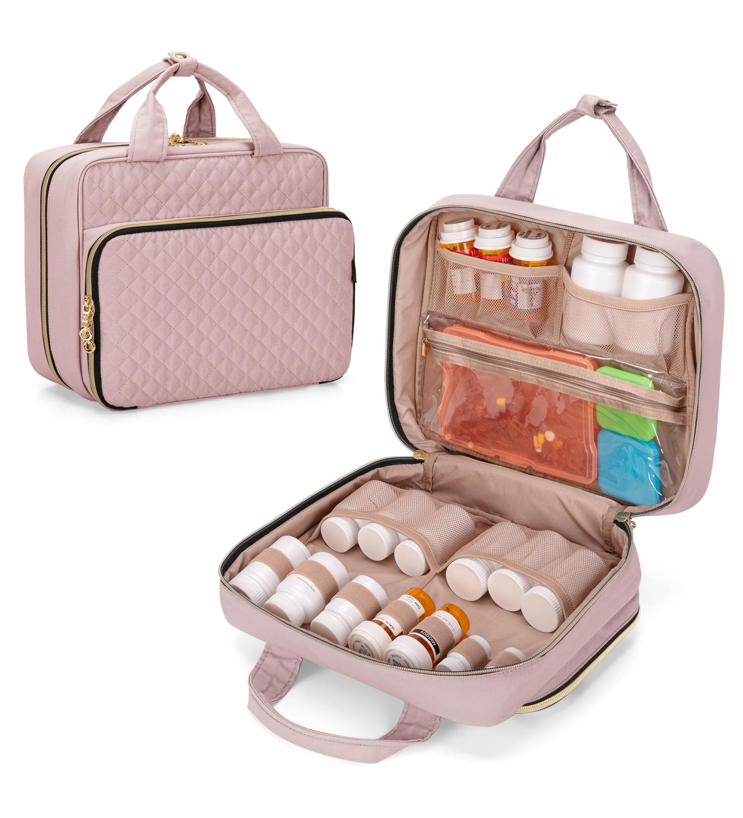 Damero Pill Bottle Organizer Bag - Travel Medicine Organizer for Vitamins & Supplements - Misty Rose - Buy Online on GoSupps.com