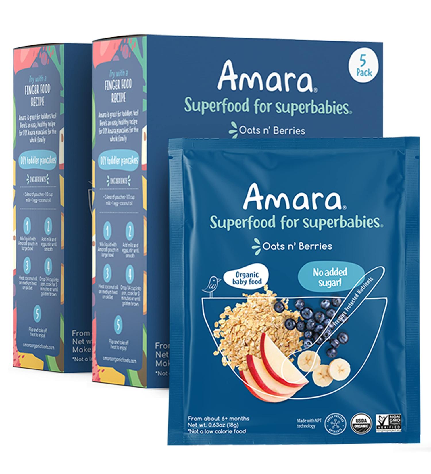 Amara Organic Baby Food Stage 2 - Oats & Berries Baby Cereal - 10 Pack 3.5oz Pouches - Buy Online on GoSupps.com