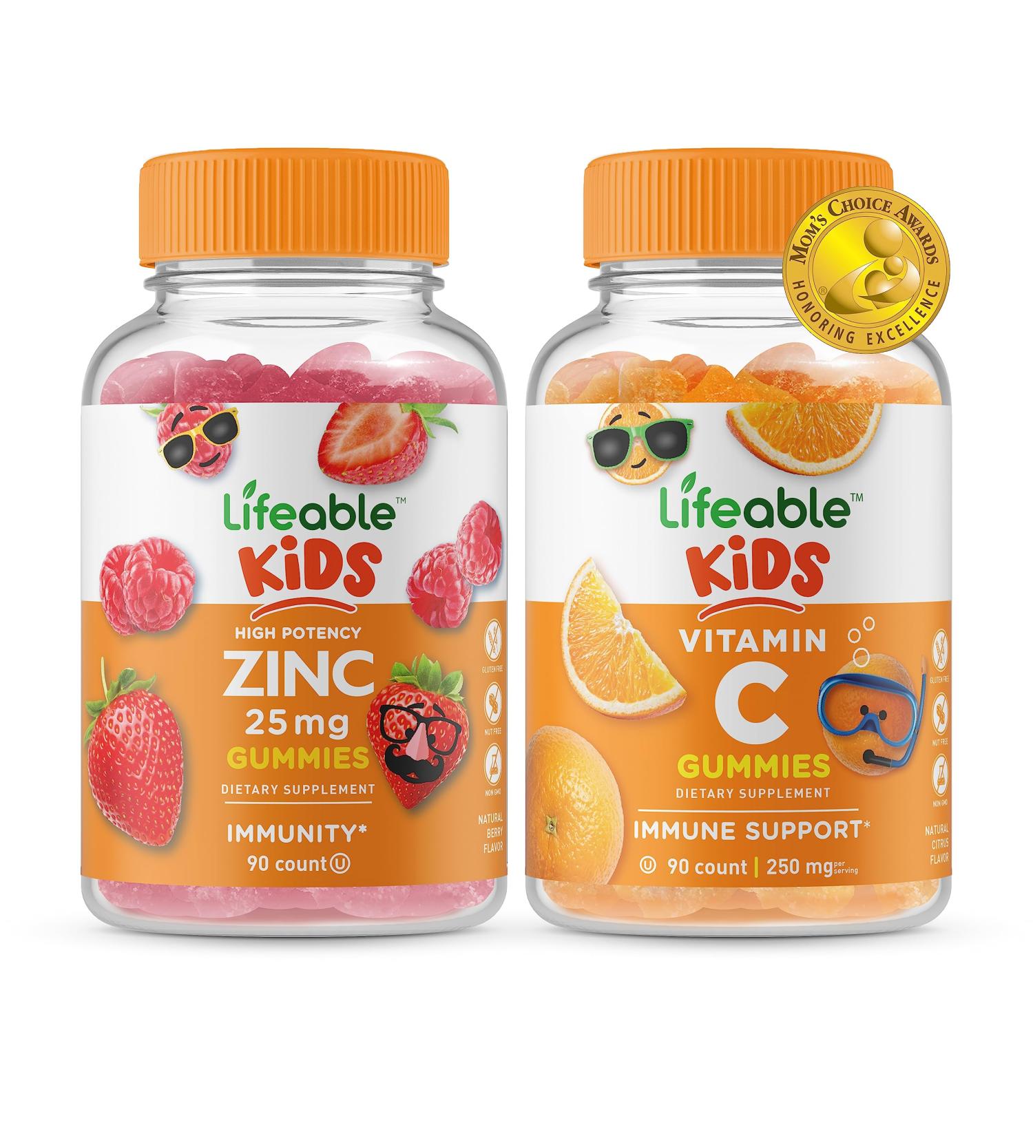 Lifeable Zinc 25mg + Vitamin C Kids Gummies Bundle - Gluten Free & GMO Free Chewable Supplement - Buy Online on GoSupps.com