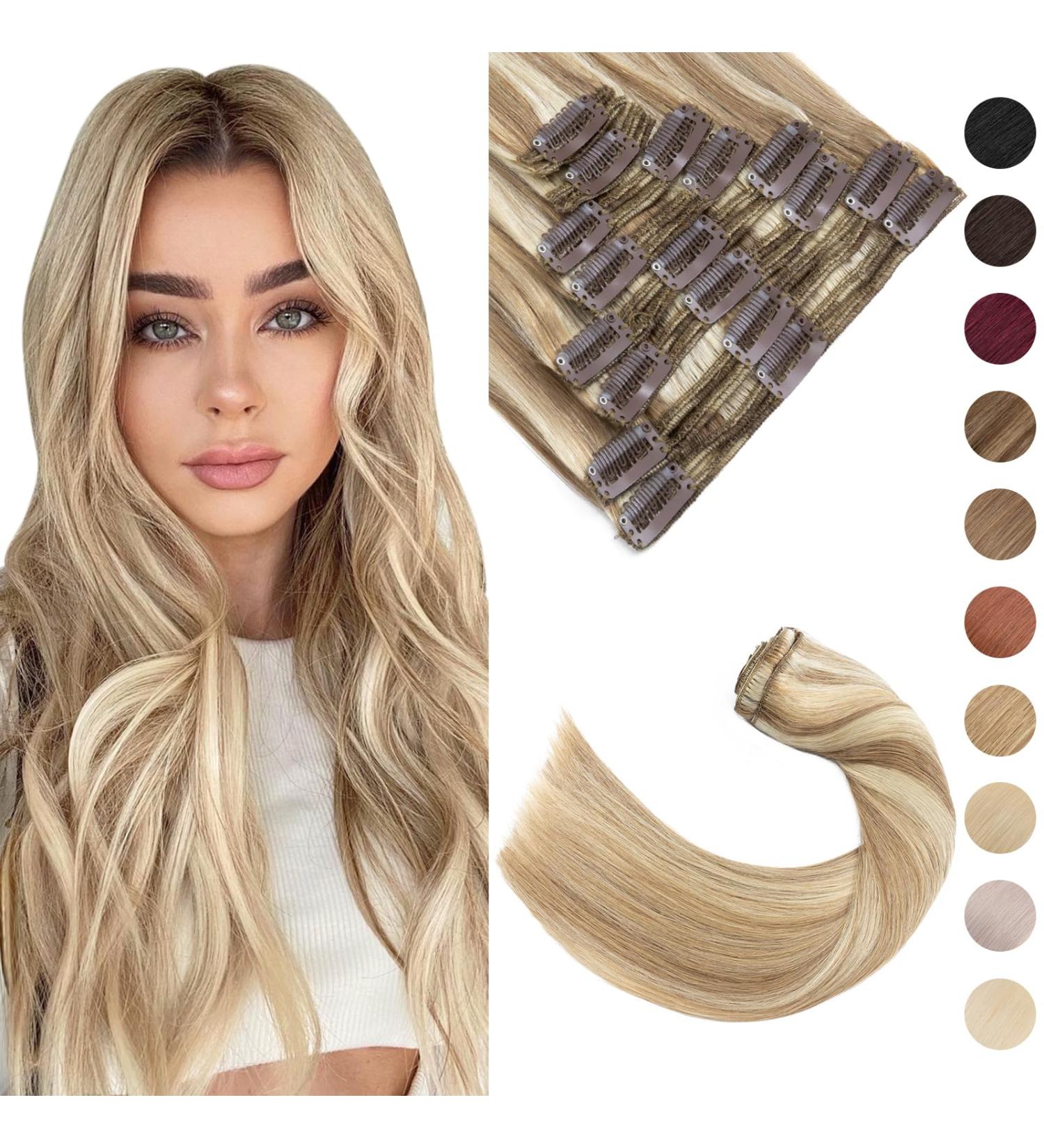 Silk-Co Clip-In Hair Extensions - 18 Clips 8 Tressen Real Remy Hair Blonde & Golden Brown Highlights 115g - 30cm Length - Buy Online on GoSupps.com