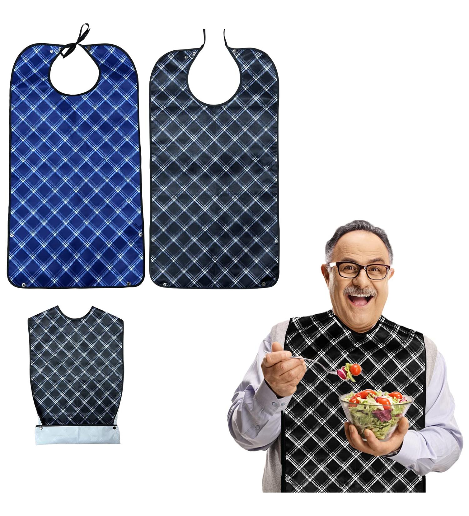 Epochleno Waterproof Bibs for Adults - 2 Pack XL | Reusable Senior Crumb Catcher - Black & Blue for Men & Women - Buy Online on GoSupps.com