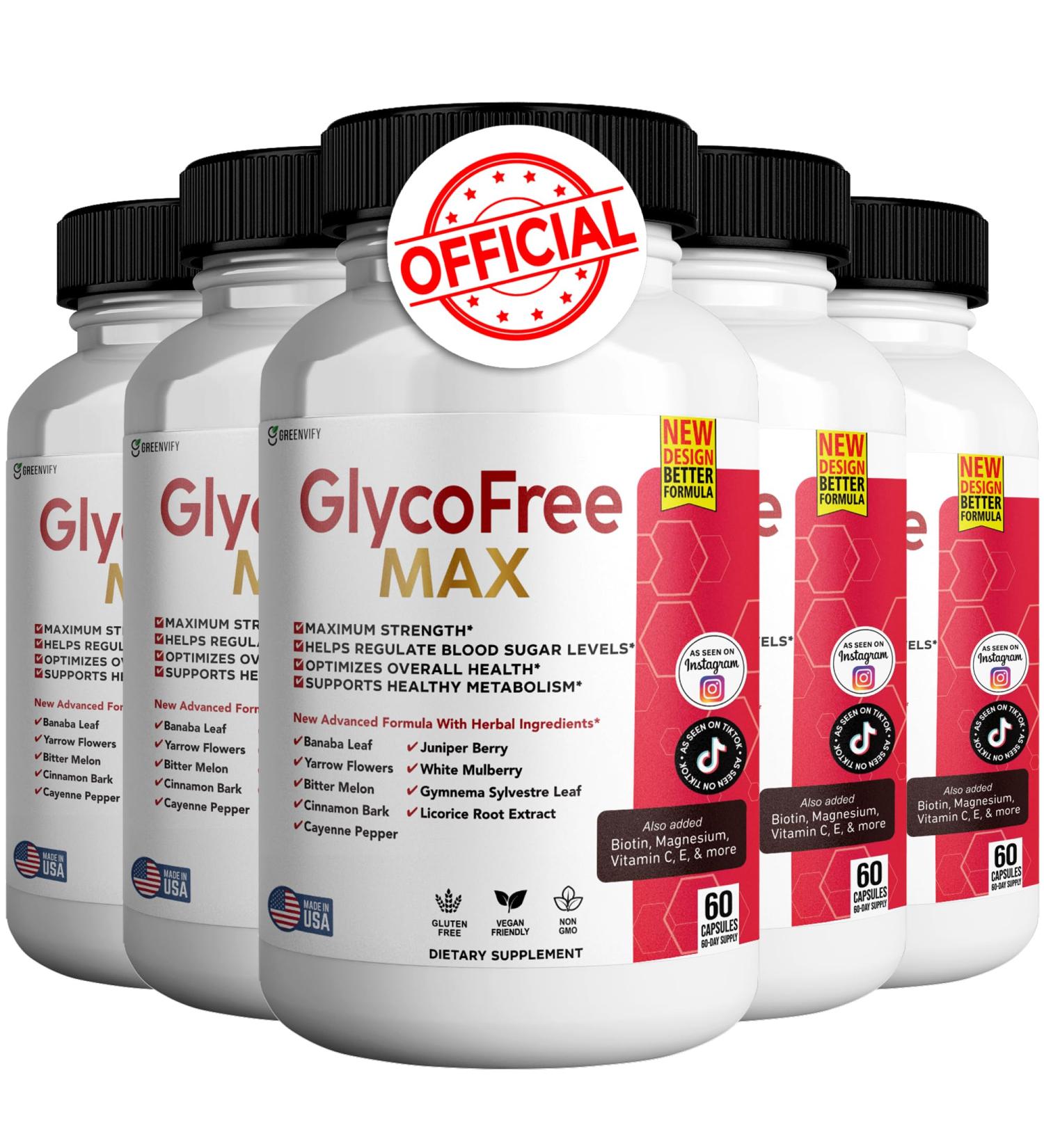 GREENVIFY GlycoFree Max All Natural Formula to Maintain Healthy Levels Maximum Strength Daily Formula Blood Reviews (5 Pack - 300 Capsules)