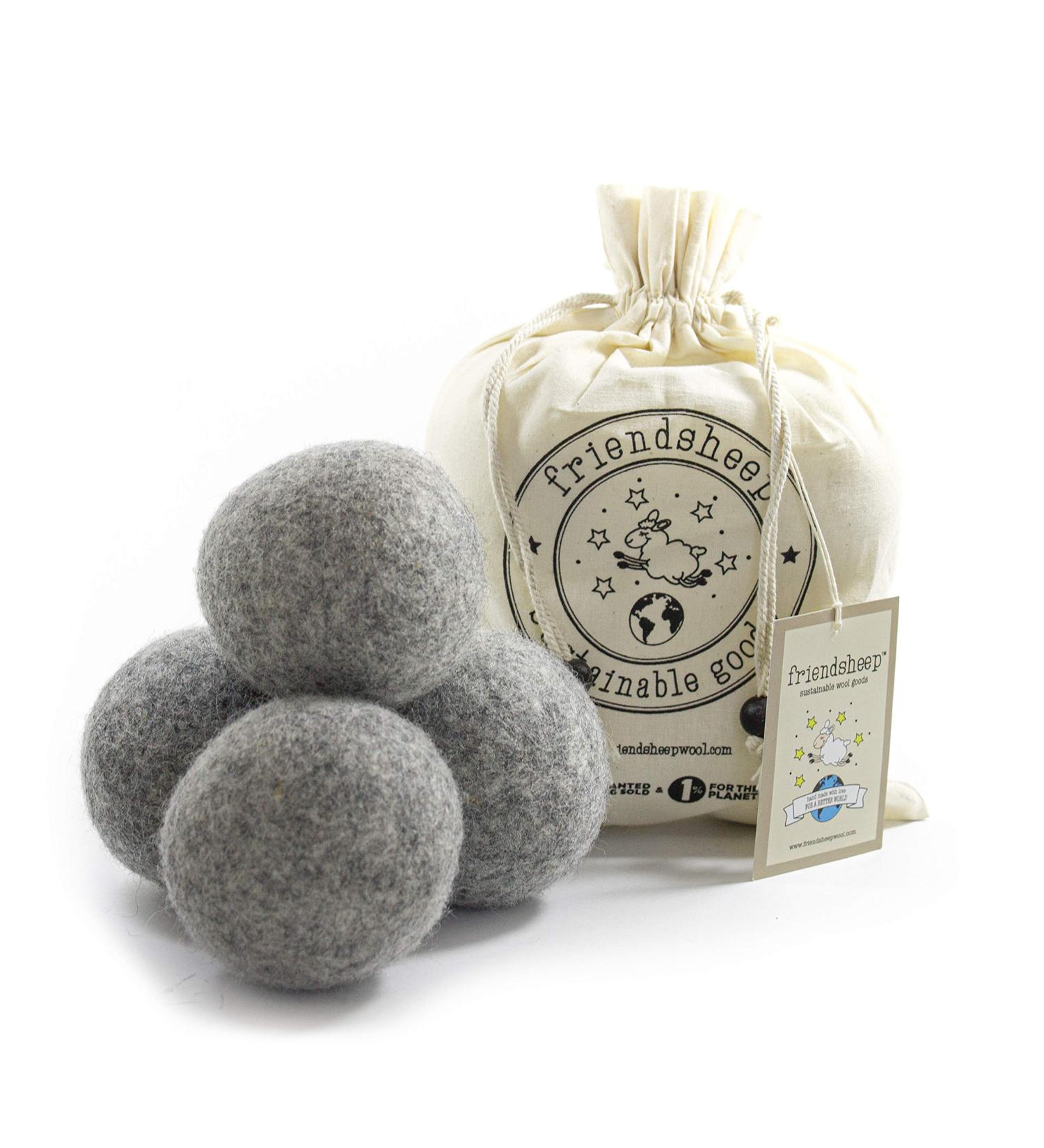 Wool Dryer Balls by Friendsheep 4 Pack XL Organic Premium Reusable Cruelty Free Handmade Fair Trade No Lint Fabric Softener Gray