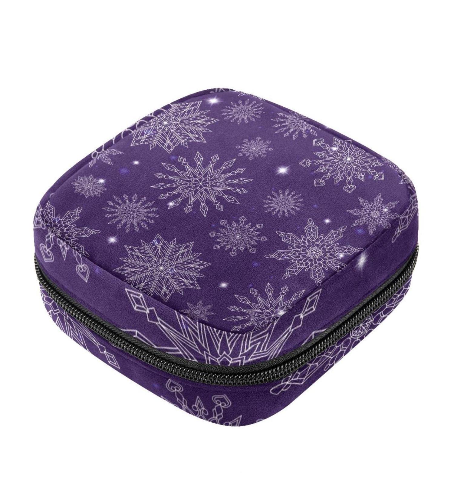 White Snowflakes Winter Pattern Bandage Storage Bag for Menstrual Pads & Cups | Stylish Pocket Zipper Bag for Teenagers & Women - Buy Online on GoSupps.com