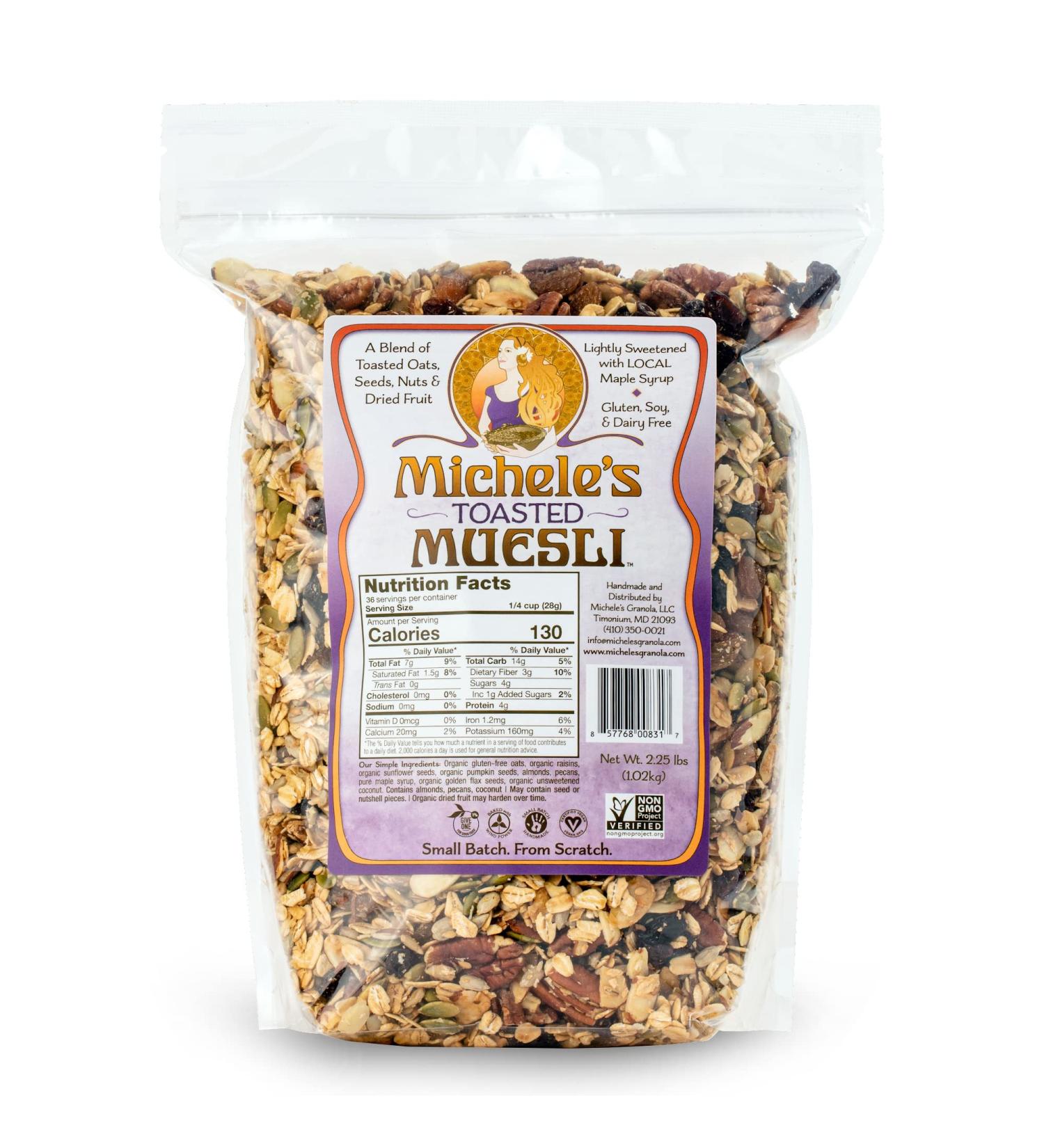 Michele's Granola Muesli Toasted Gluten-Free 2.25 LB Bulk Bag - Non-GMO & Refined Sugar-Free (Pack of 1) - Buy Online on GoSupps.com