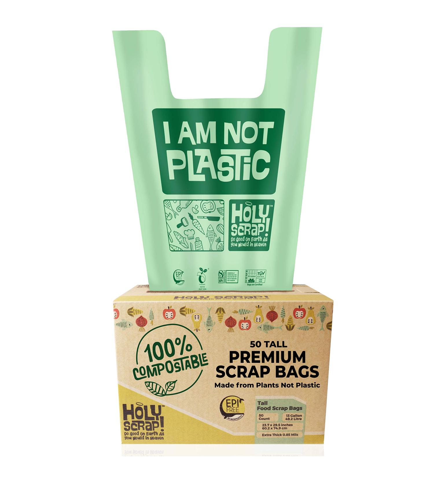 Holy Scrap! 13 Gallon Compostable Trash Bags - 100 Pack Kitchen, Bathroom, Yard Waste - Eco Friendly, Food Waste Compost Bags - 50 Count x 2 - Buy Online on GoSupps.com