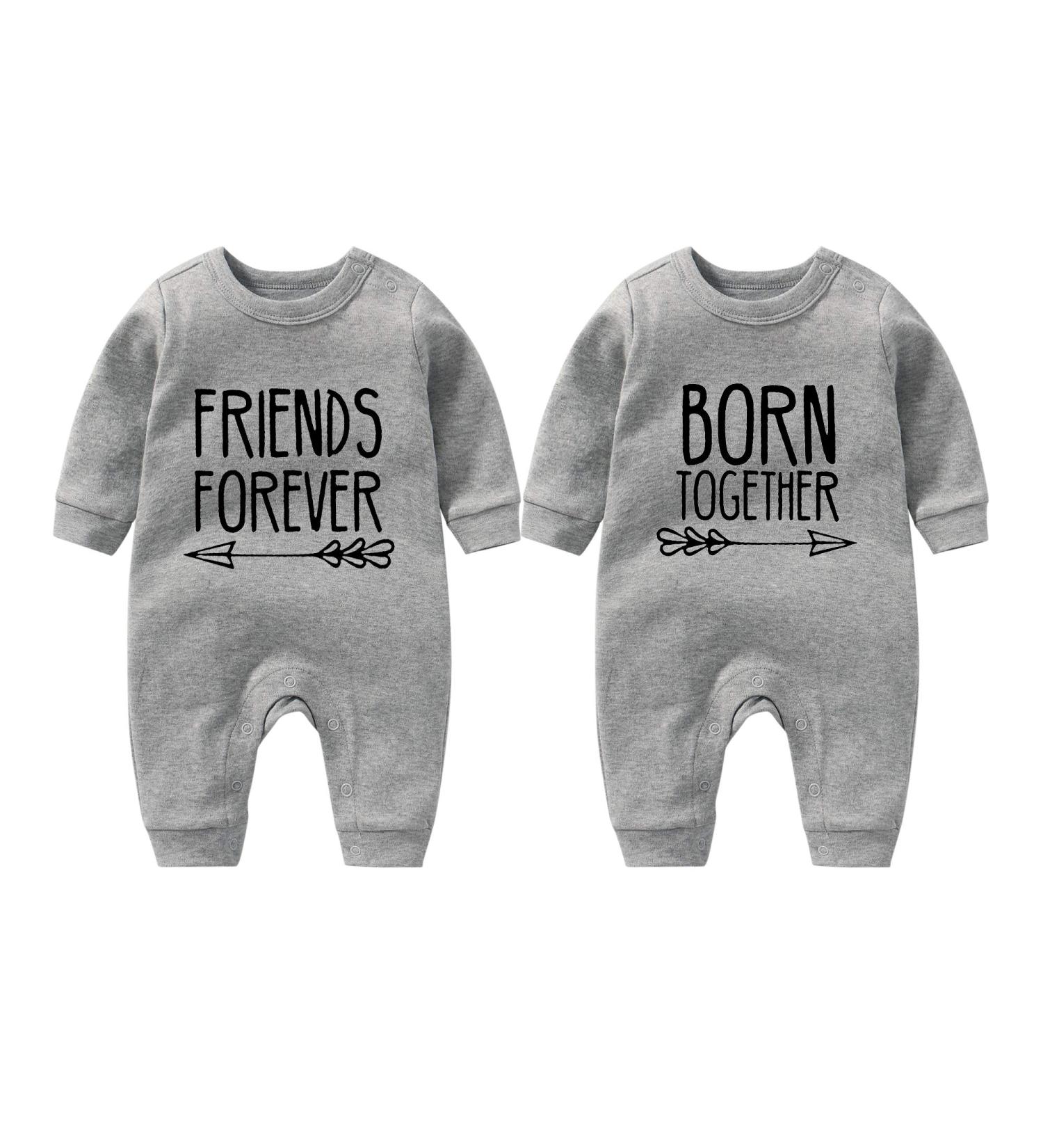 Culbutomind Baby Twins Bodysuit Set with Hat - Unisex Romper for Newborns - Grey BF 0-3 Months - Buy Online on GoSupps.com