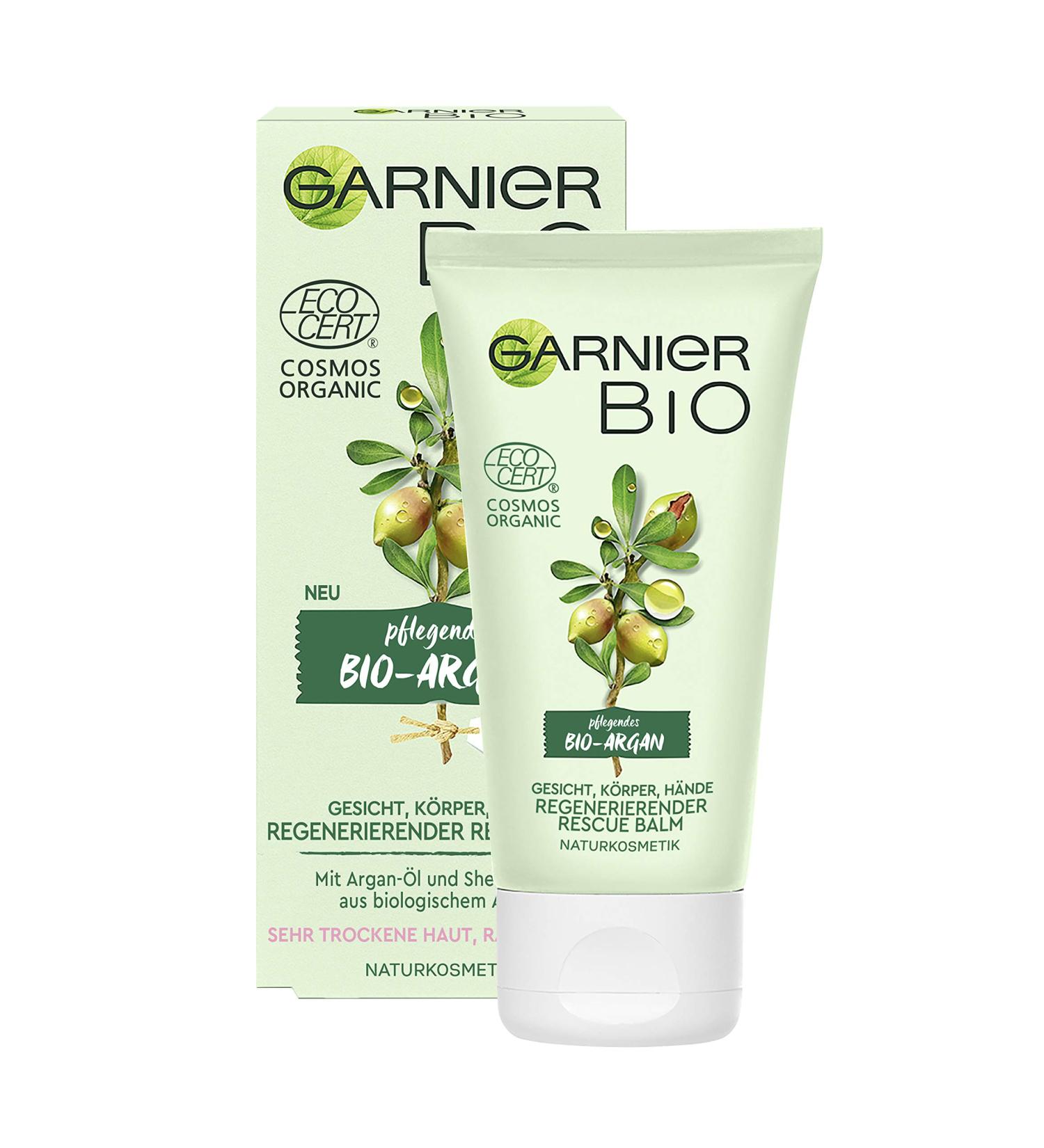 Garnier Rescue Balm 50ml | Regenerating Natural Cosmetics with Argan Oil & Shea Butter for Face Body & Hands | Garnier Bio - Buy Online on GoSupps.com