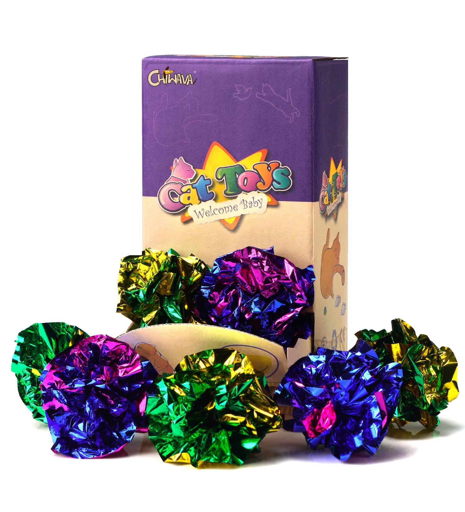 Chiwava 24PCS 1.6" Mylar Balls Shiny Crinkle Cat Toys Ball Kitten Crackle Lightweight Play Assorted Color - Buy Online on GoSupps.com