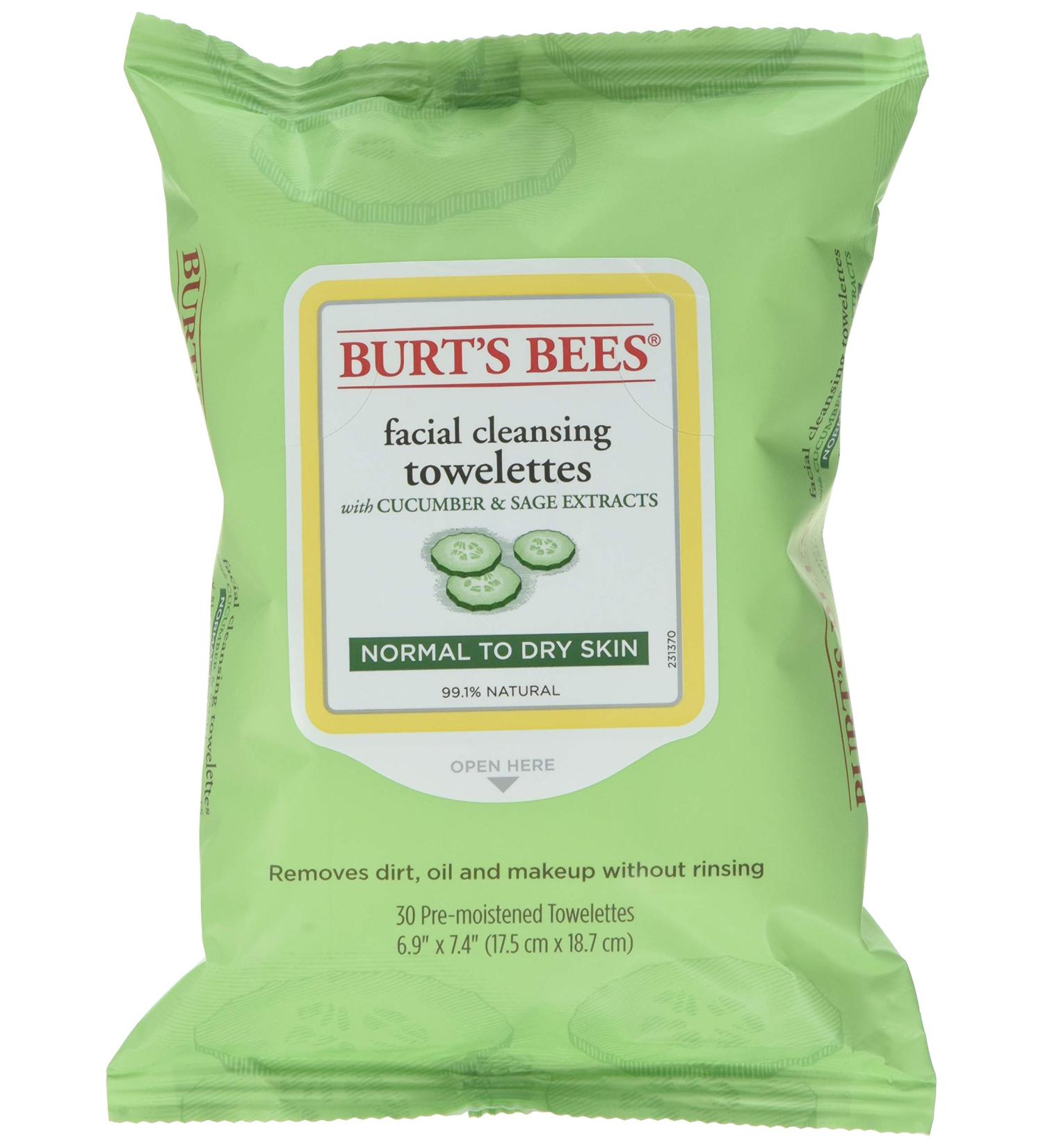 Burt's Bees Facial Cleansing Towelettes Cucumber and Sage 30 ea (Pack of 12)