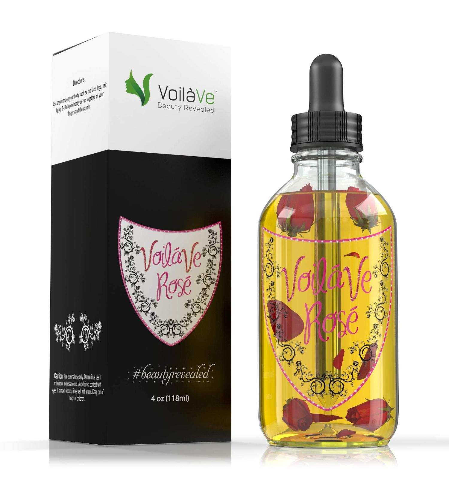 VoilaVe Organic Rose Multi-Use Oil - Nourishing Moisturizer for Face Body & Hair - Vitamin E & Sweet Almond Oil - Dry Skin Scalp & Nail Care - Infused with Rose Petals & Bergamot - 4 Fl Oz - Buy Online on GoSupps.com