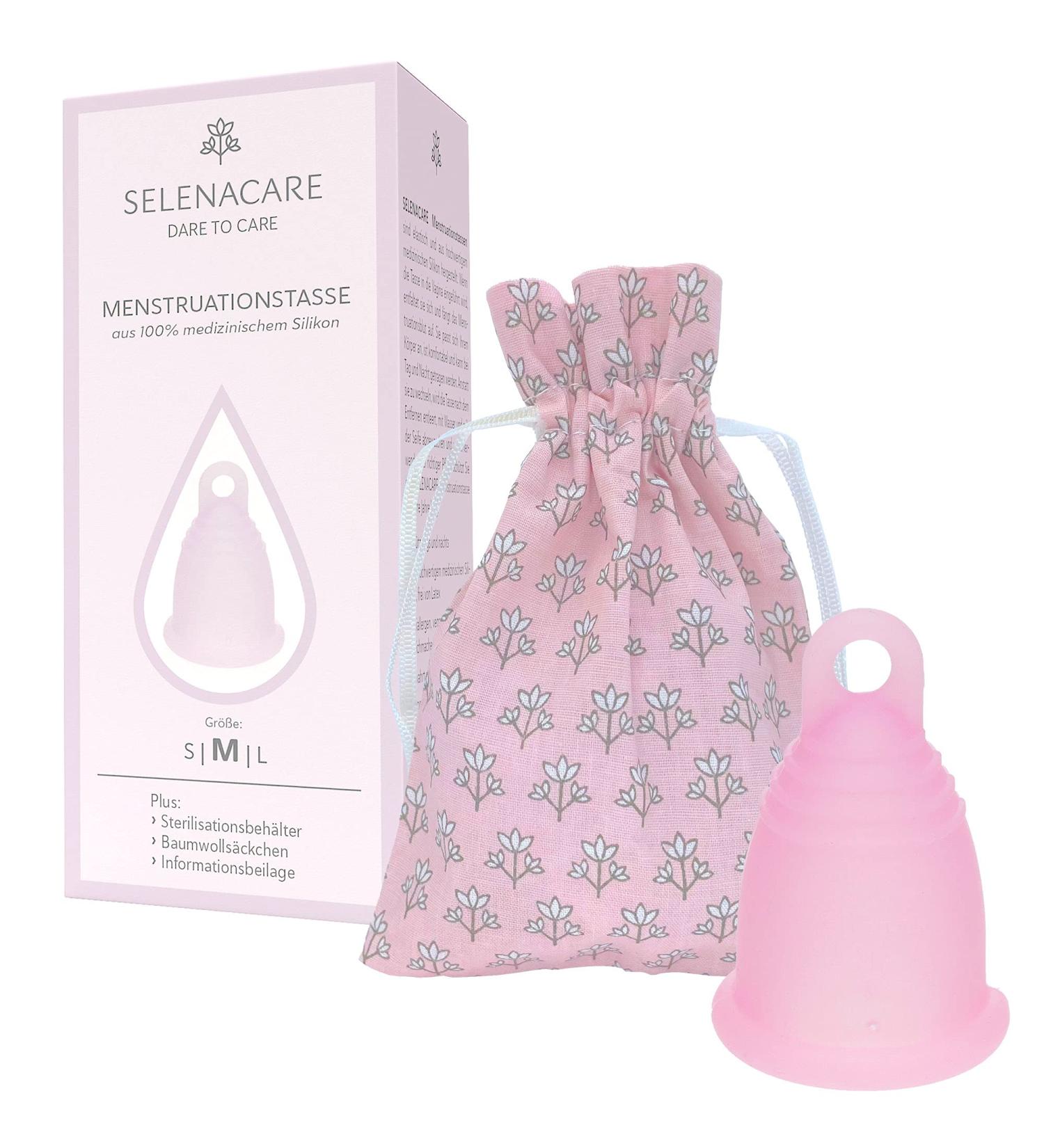 Premium Selenacare Menstrual Cup - Washable Medical Silicone Period Cup with Cleaning Container & Cotton Storage Bag - Size M (26ml) - Eco-Friendly Solution - Buy Online on GoSupps.com