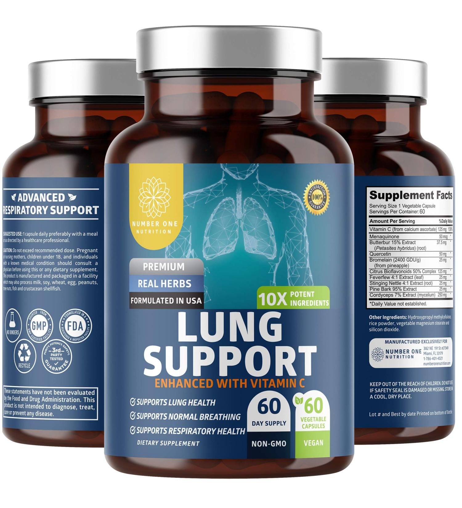 N1N Premium Lung Support Supplement - Natural Cleanse & Detox with Quercetin, Bromelain & Vitamin C - 60 Veg Caps - Buy Online on GoSupps.com