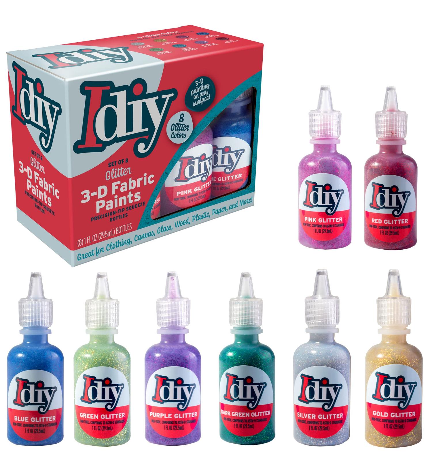 8 Glitter Fabric Paints - 1oz Bottles | Bright 3D T-Shirt Paint for Kids | Non-Toxic & Washable | Ideal for Art & Crafts - Buy Online on GoSupps.com