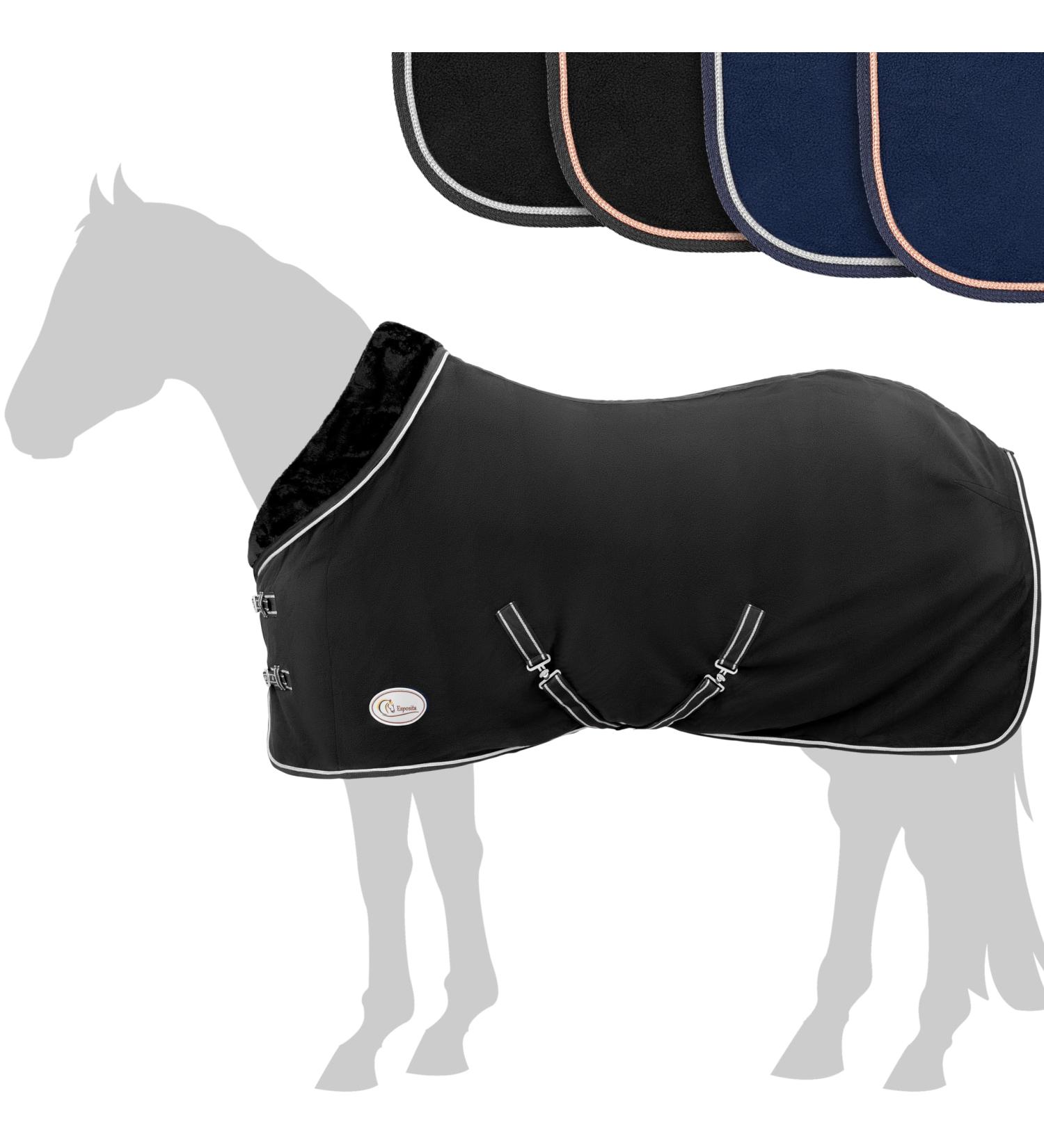 Esposita Championship Sweat Blanket with Fur Collar - Luxurious Black/Silver 145cm Show Blanket | Paradise Fleecedecover with Ornamental Piping - Buy Online on GoSupps.com