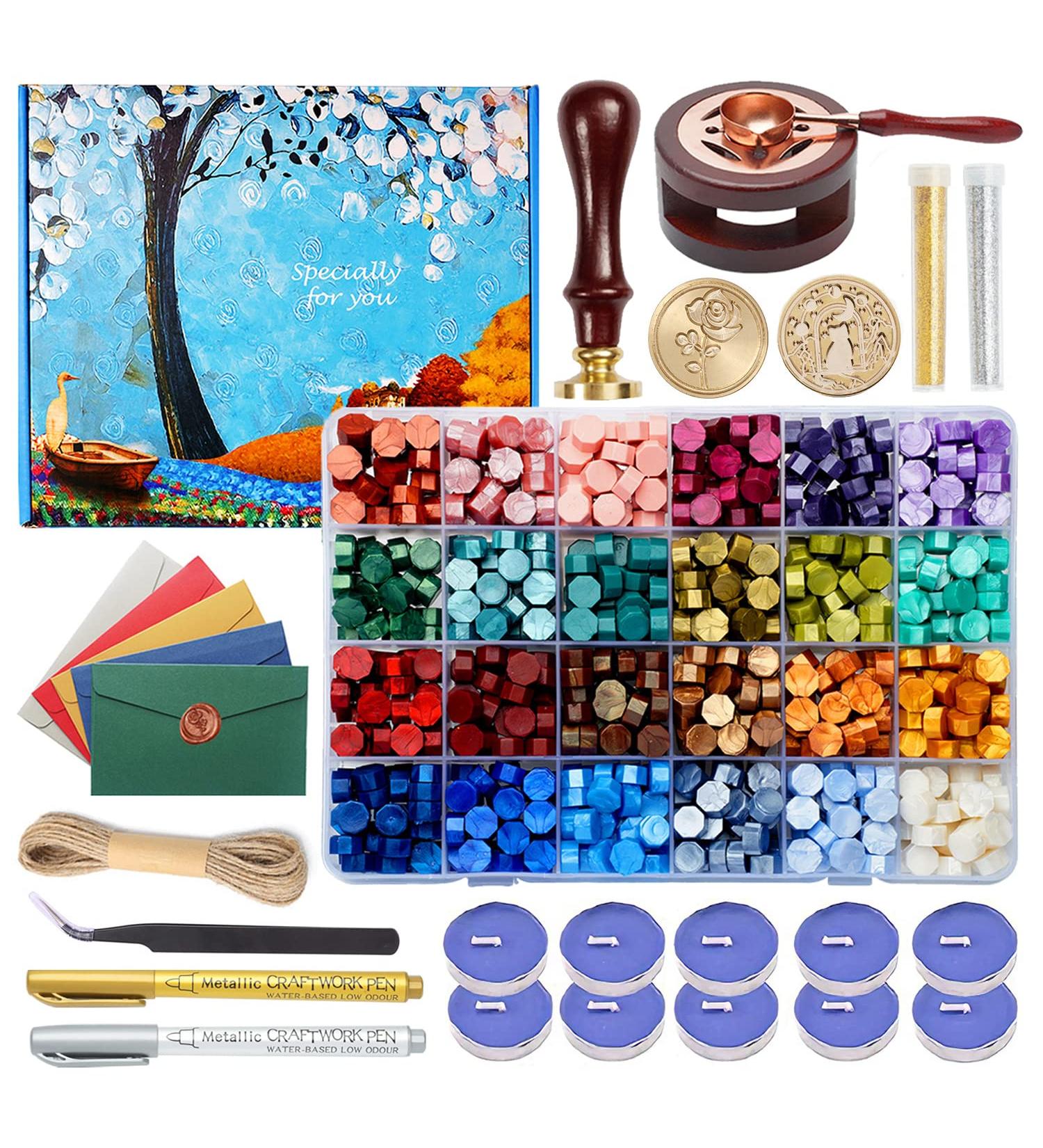 Comealltime Wax Seal Kit with Gift Box  624 Pcs Wax Seal Beads with 2 Pcs Wax Seal Stamps  Sealing Wax Warmer  Wax Seal Metallic Pen  Envelope  Candles  Wax Seal Stamp Kit for Gift and Craft - Buy Online on GoSupps.com