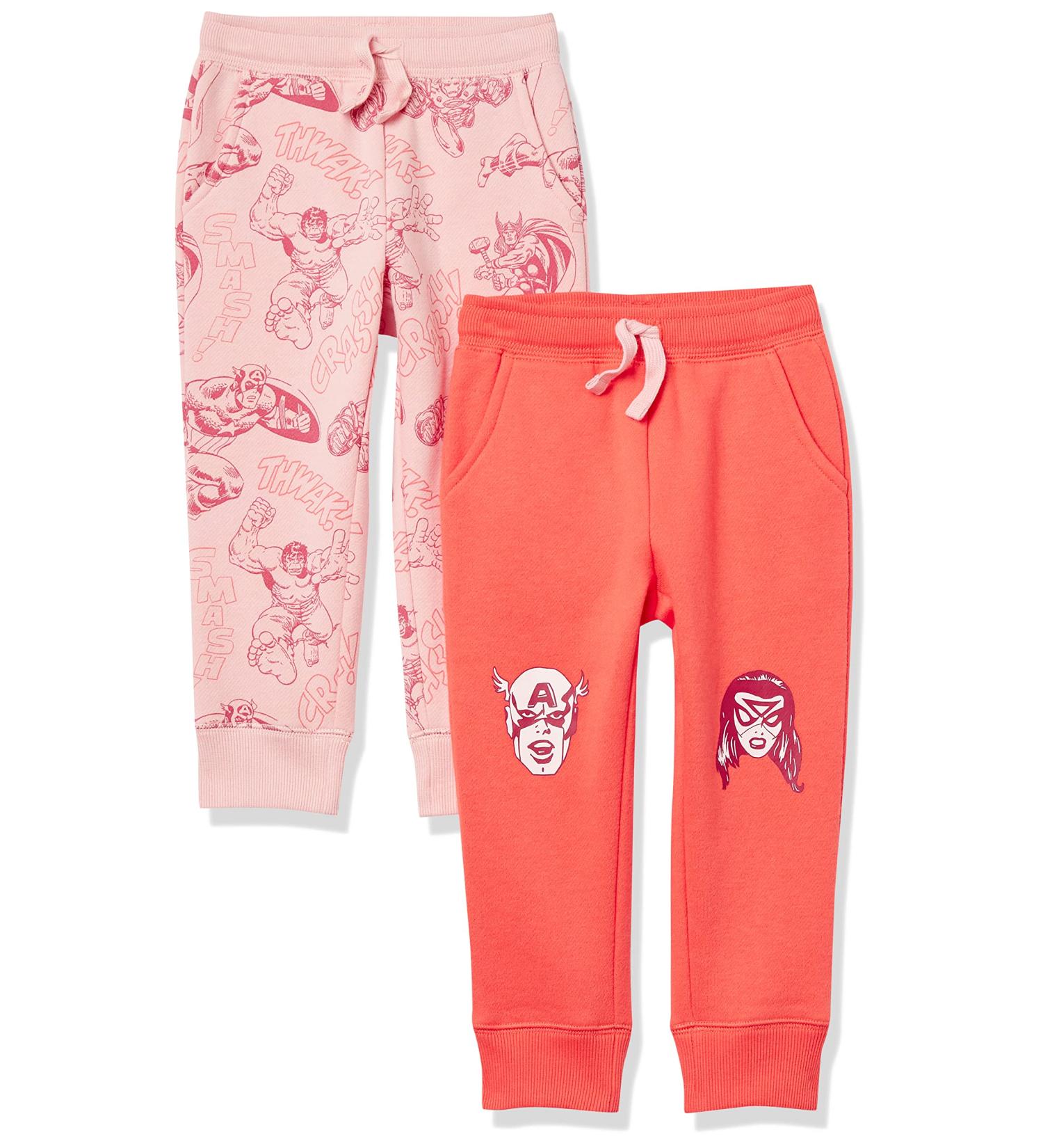 Amazon Essentials Disney | Marvel | Star Wars | Princess Girls and Toddlers' Fleece Jogger Sweatpants Pack of 2 Small Pink Marvel Avengers