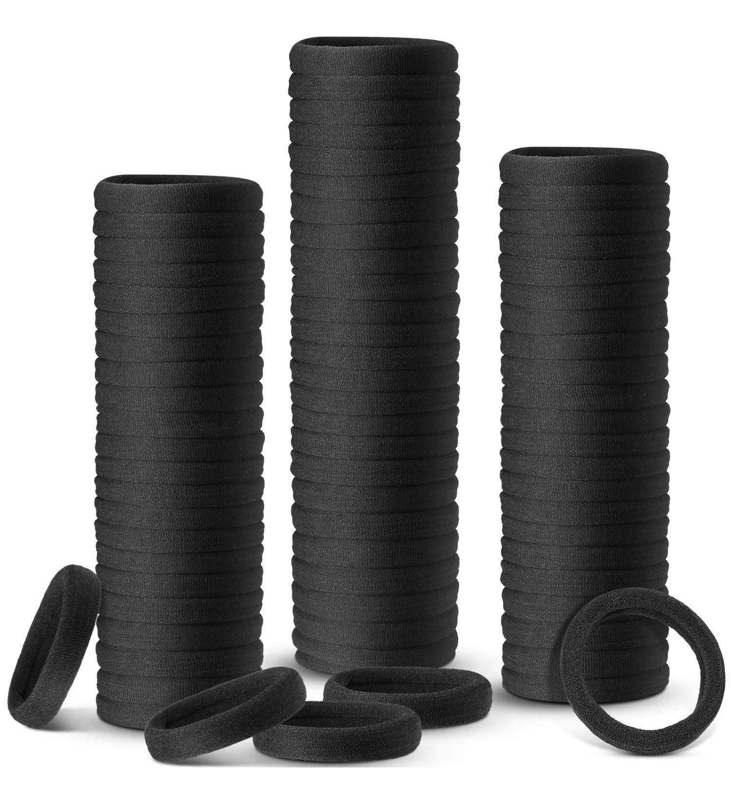 100 Pieces Seamless Cotton Hair Ties for Thick Hair - Elastic Ponytail Holders & Headbands - No Kinking Hair Accessories (Black) - Buy Online on GoSupps.com