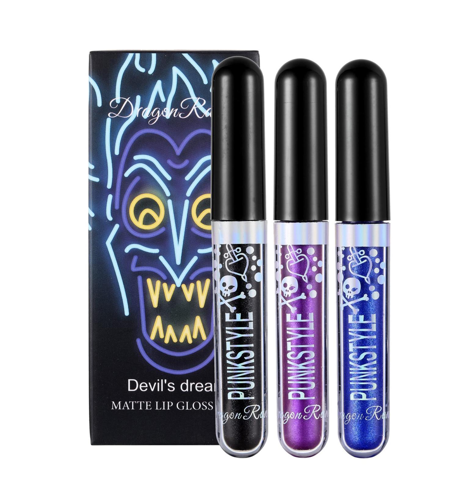 Waterproof Matte Lip Gloss Set - 3 Colors: Black Blue Purple | Long Lasting Lipstick Makeup Gift for Women & Girls - Buy Online on GoSupps.com