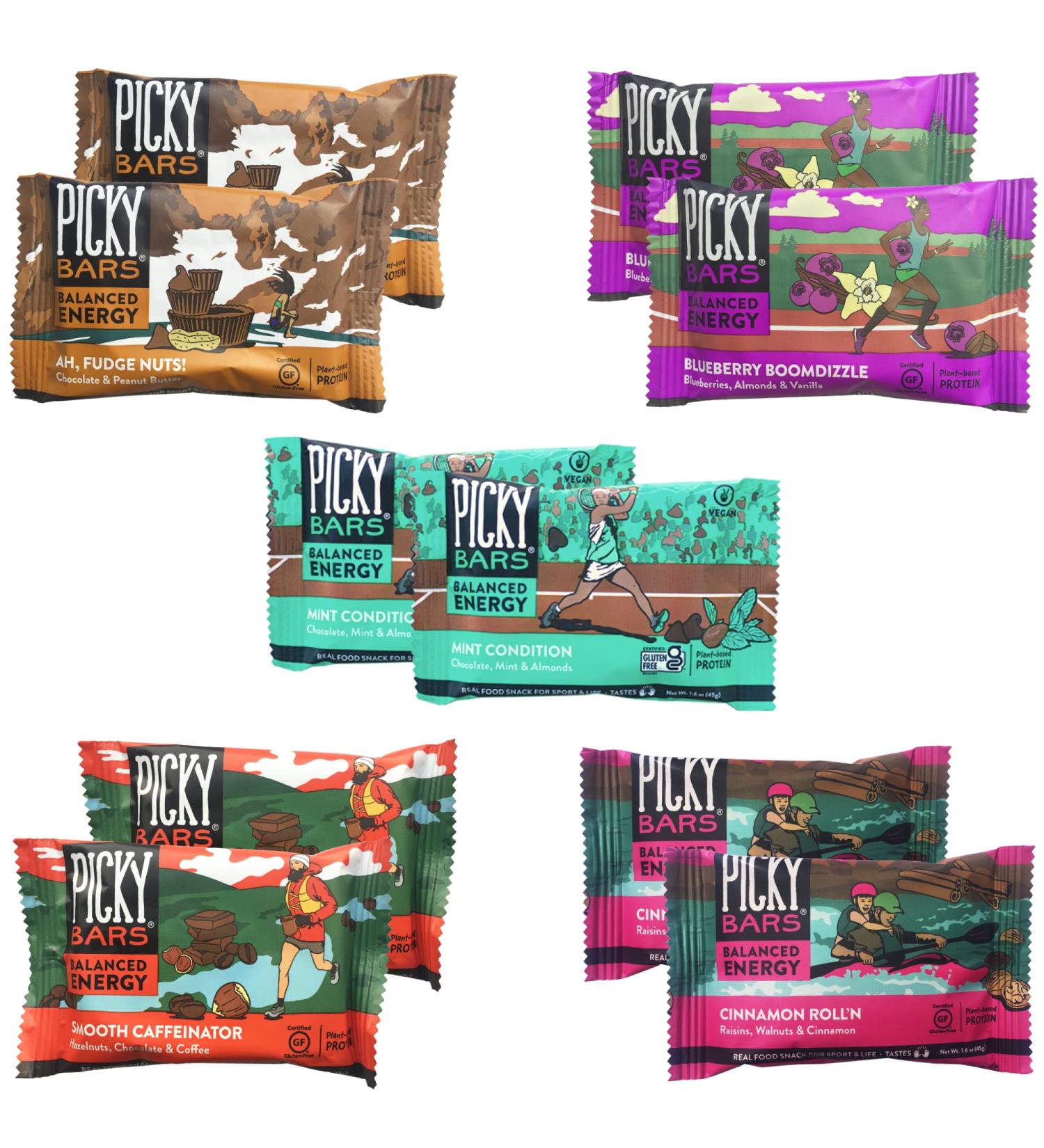 Picky Bars Real Food Energy Bars - Plant Based Protein, All-Natural, Gluten Free, Non-GMO, Non-Dairy - 5 Flavors Pack of 10 - Buy Online on GoSupps.com