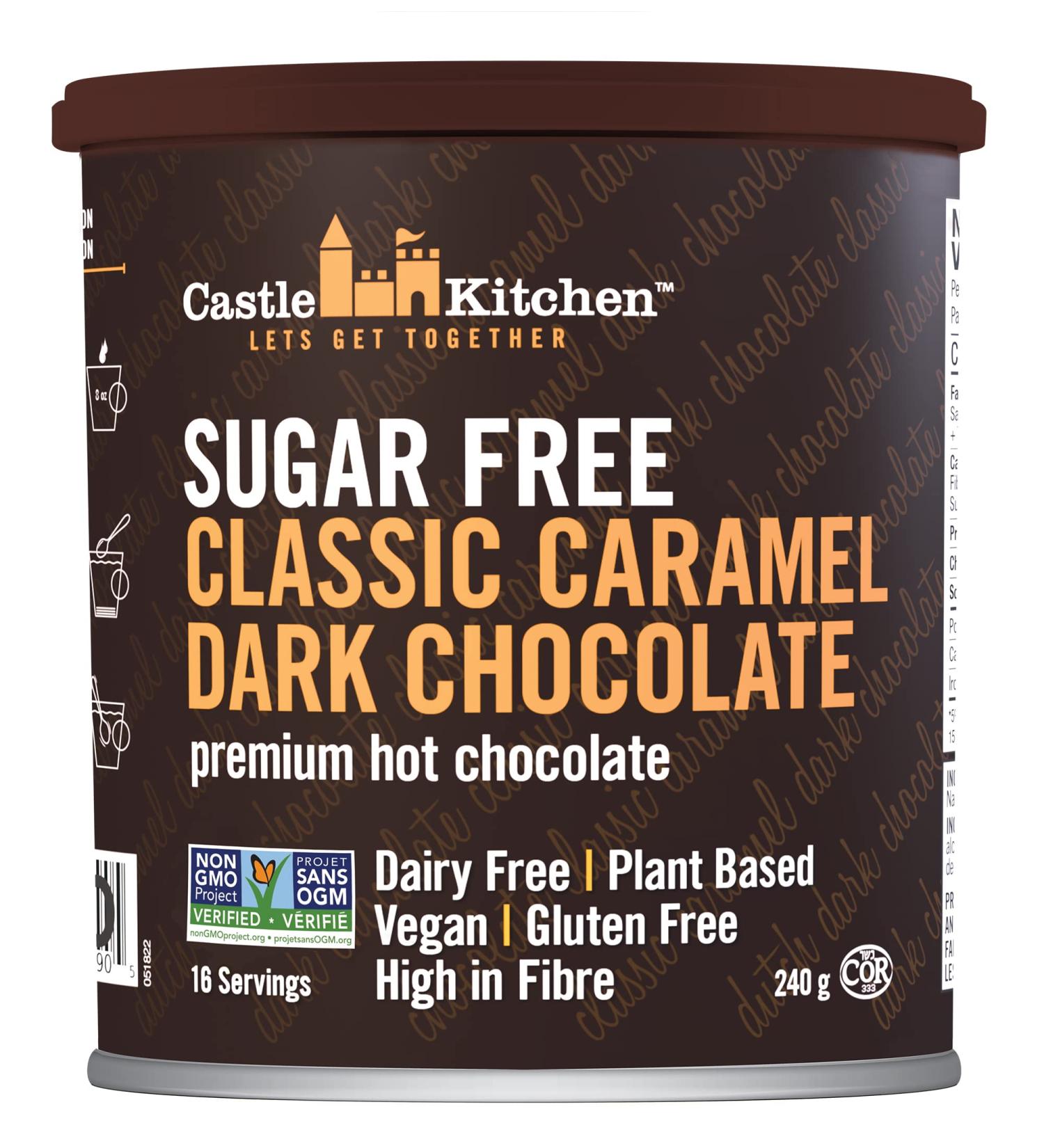 Castle Kitchen Sugar Free Classic Caramel Dark Hot Chocolate Mix with Monkfruit (8 oz) - Vegan, Dairy Free, Keto & Diabetic Friendly - Buy Online on GoSupps.com