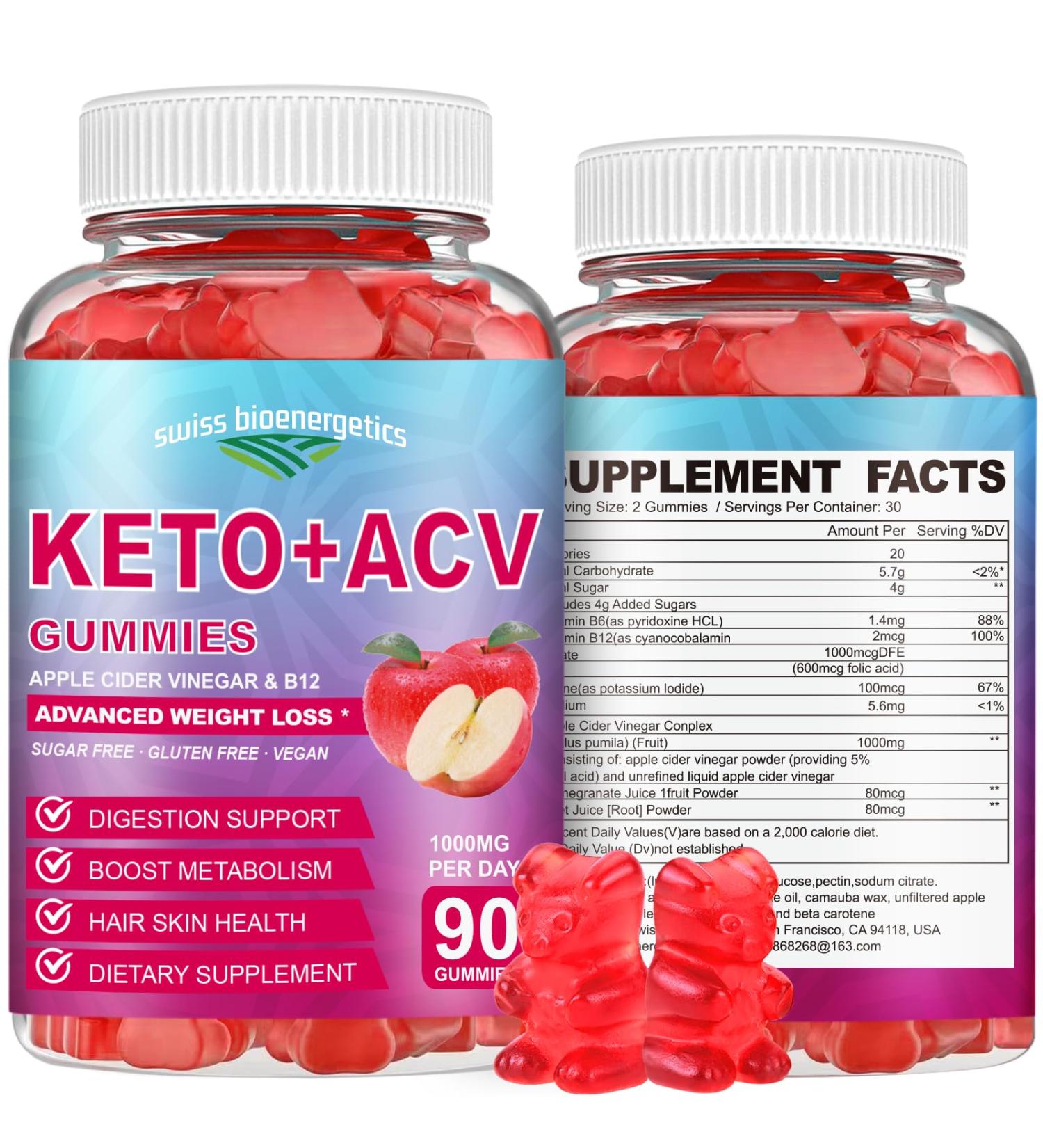 90 CT Keto Apple Cider Vinegar Gummies - Organic ACV Diet Supplement with Folic Acid B12 & Beet Root - Boost Energy & Wellness - 1000MG for Men & Women - Buy Online on GoSupps.com