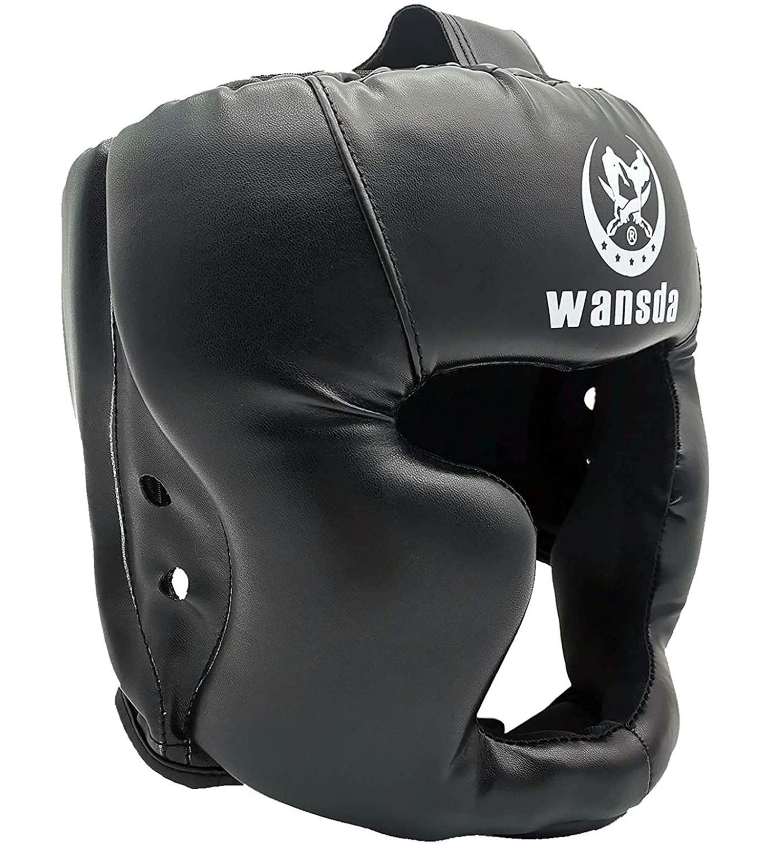 Kids Boxing Headgear - Synthetic Leather for Grappling, Judo, Kickboxing, Karate, Martial Arts, Muay Thai, Taekwondo - Black - Buy Online on GoSupps.com